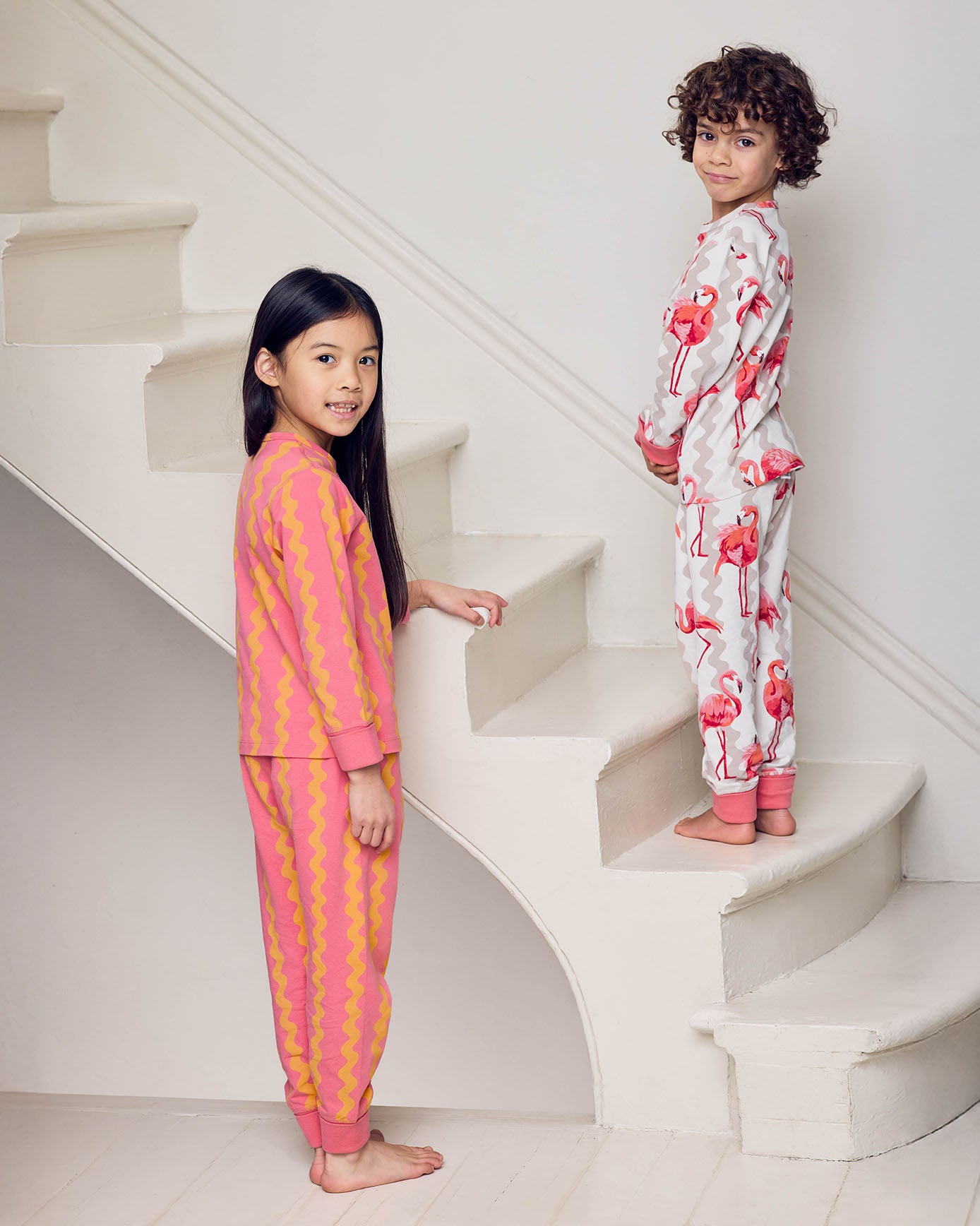 Kids Two Pack Organic Cotton Sunset Wavy Stripe / Flamingo Stripe Print Long Pyjama Set