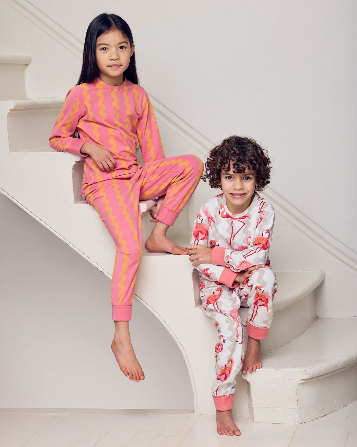 Kids Two Pack Organic Cotton Sunset Wavy Stripe / Flamingo Stripe Print Long Pyjama Set