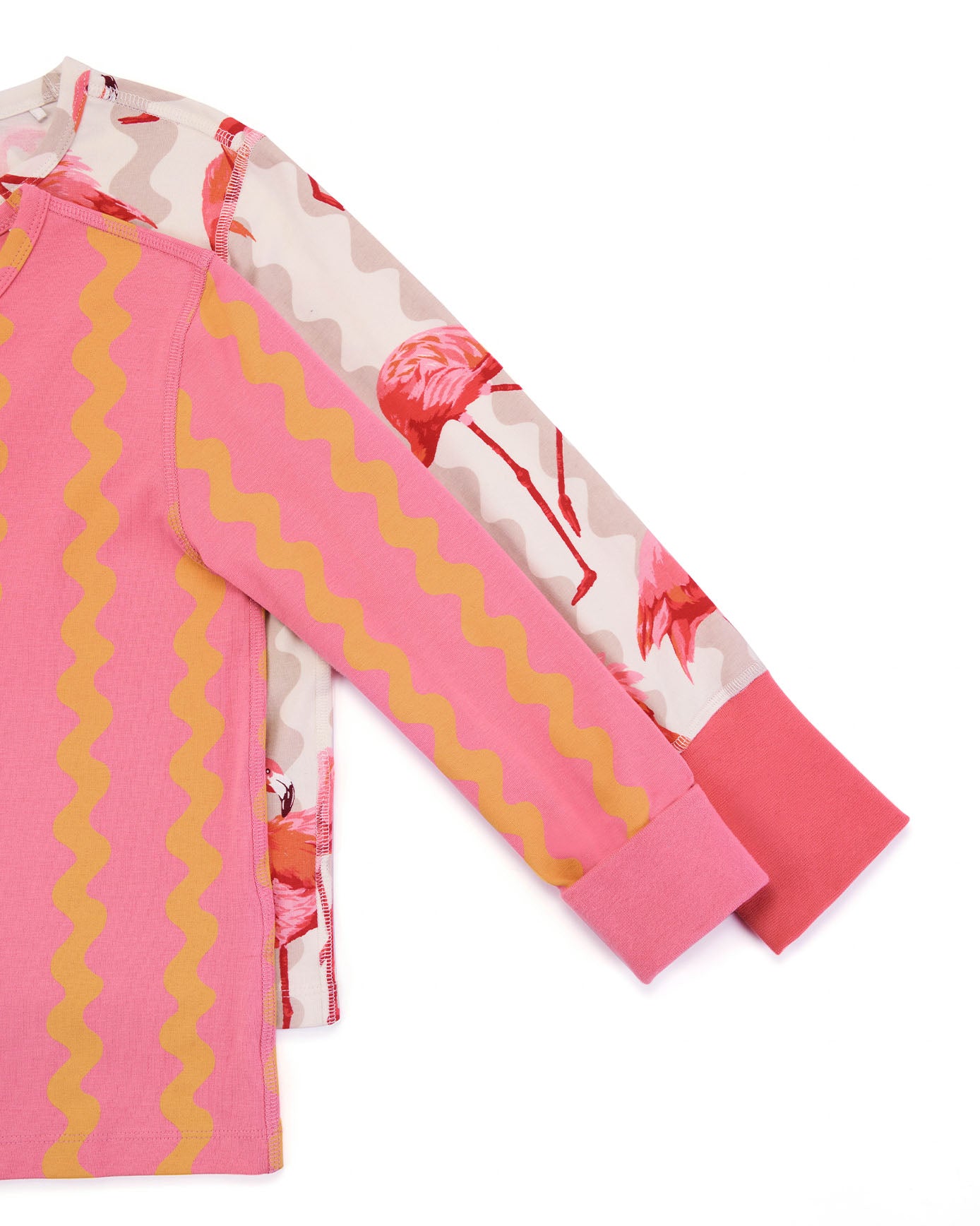 Kids Two Pack Organic Cotton Sunset Wavy Stripe / Flamingo Stripe Print Long Pyjama Set