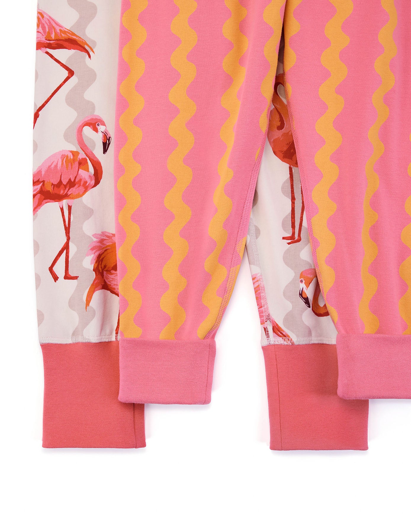 Kids Two Pack Organic Cotton Sunset Wavy Stripe / Flamingo Stripe Print Long Pyjama Set