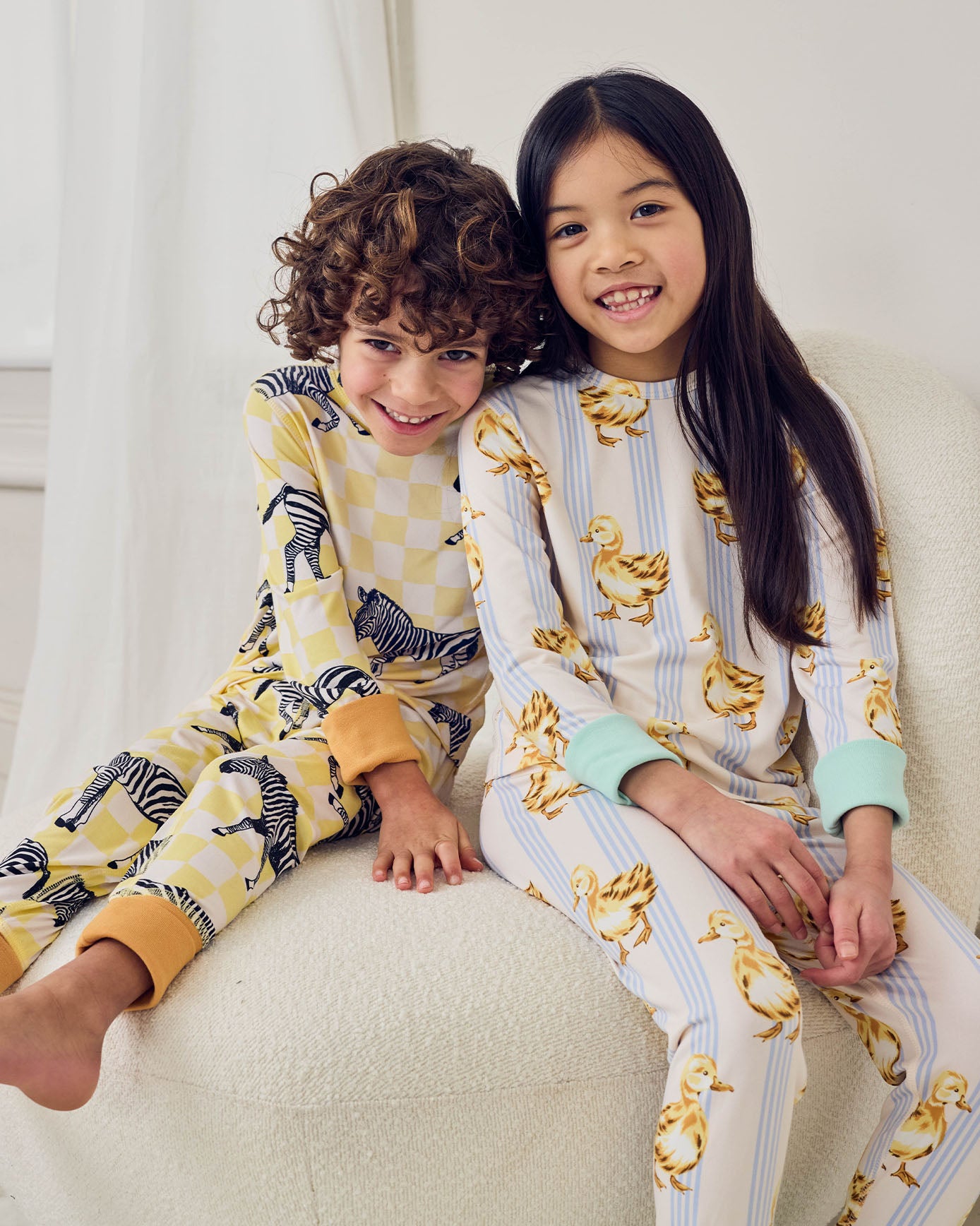 Kids Two Pack Zebra Checkerboard /Fluffy Ducklings Stripe Print Long Pyjama Set