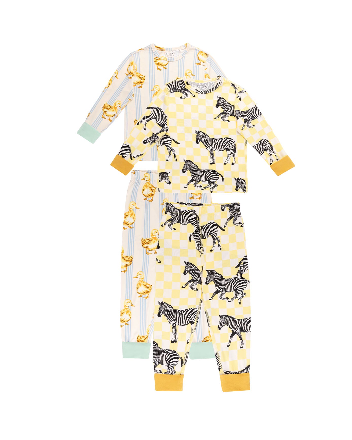 Kids Two Pack Zebra Checkerboard /Fluffy Ducklings Stripe Print Long Pyjama Set