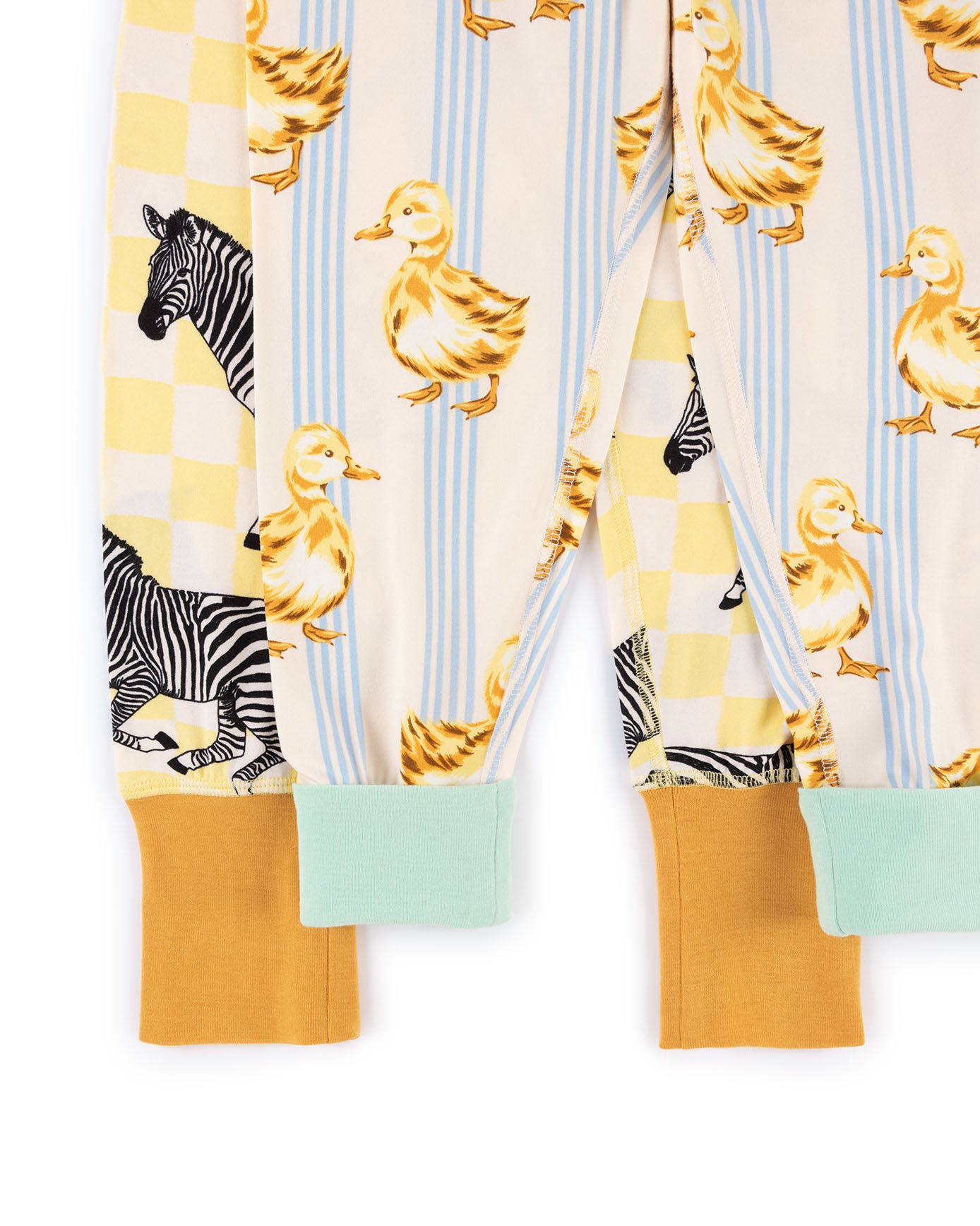 Kids Two Pack Zebra Checkerboard /Fluffy Ducklings Stripe Print Long Pyjama Set