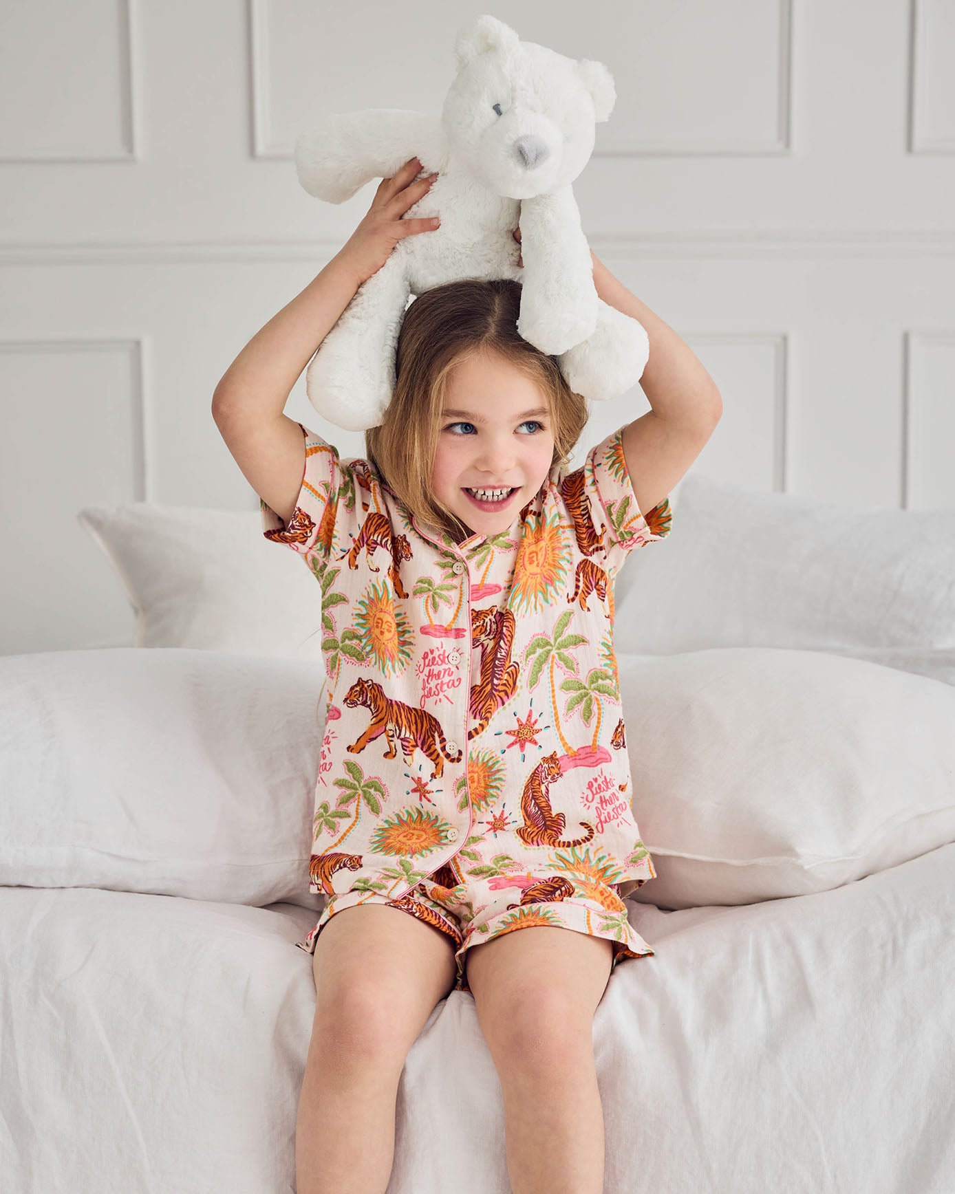 Kids Organic Cotton Cheesecloth Siesta Tiger Print Short Pyjama Set