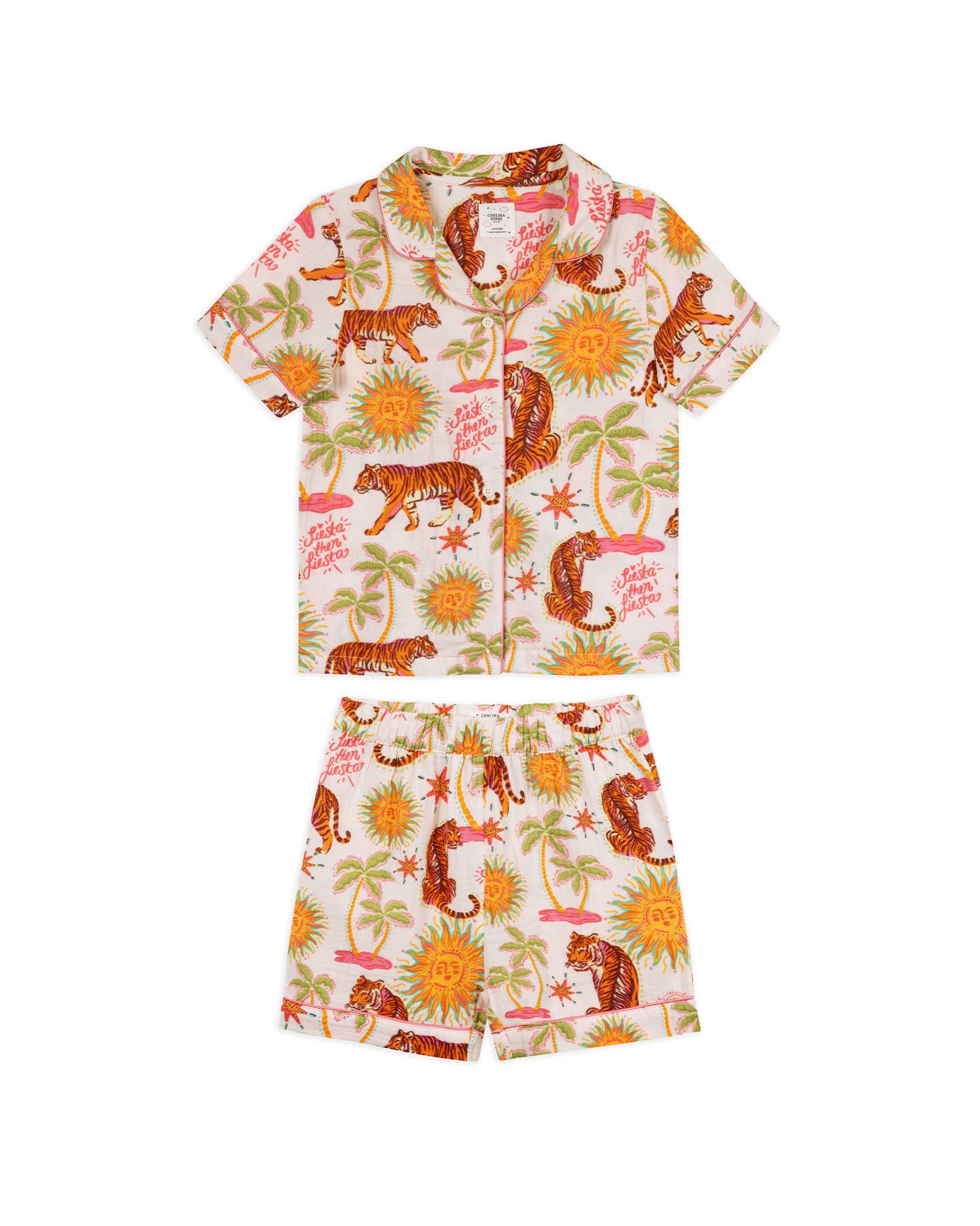 Kids Organic Cotton Cheesecloth Siesta Tiger Print Short Pyjama Set