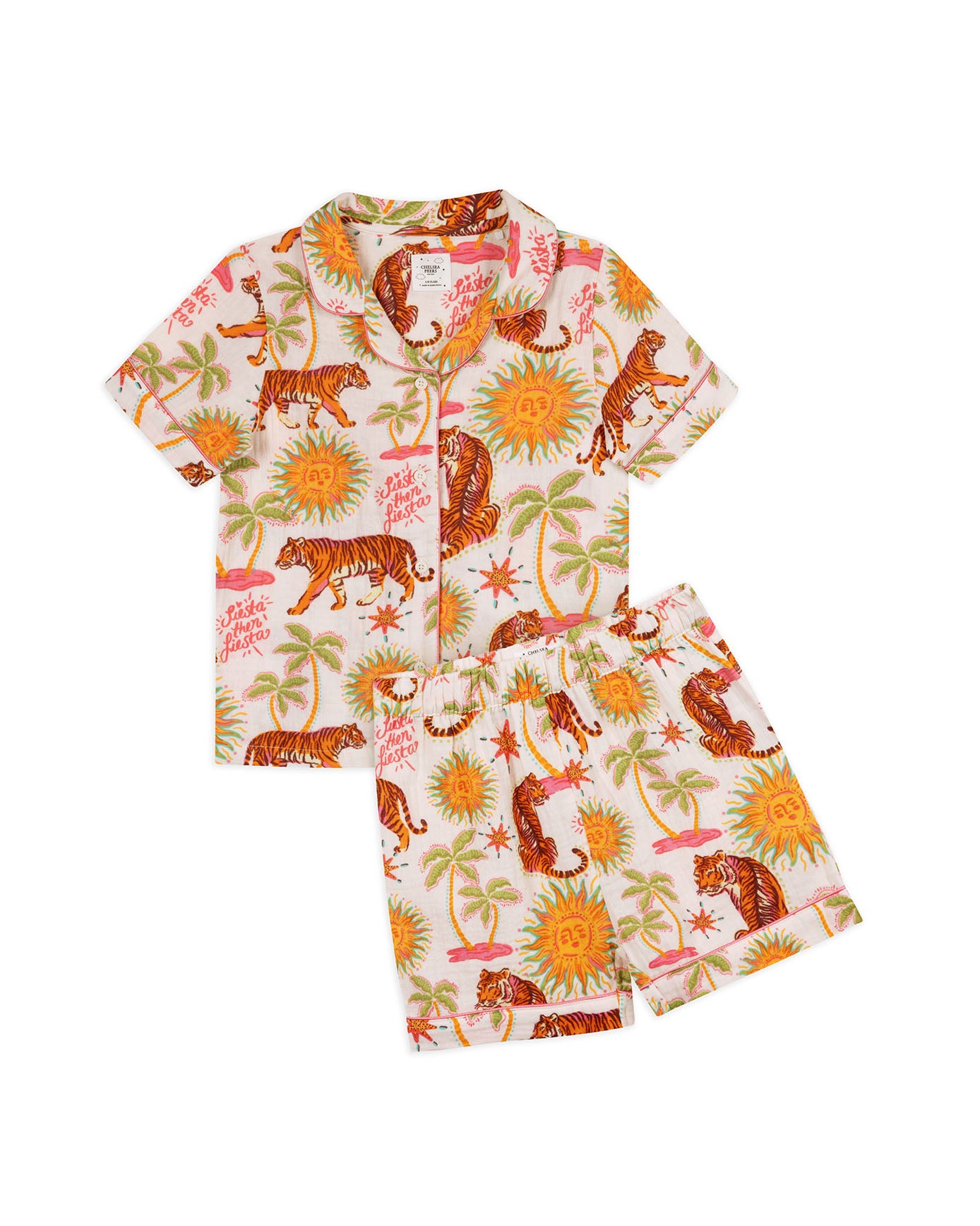 Kids Organic Cotton Cheesecloth Siesta Tiger Print Short Pyjama Set