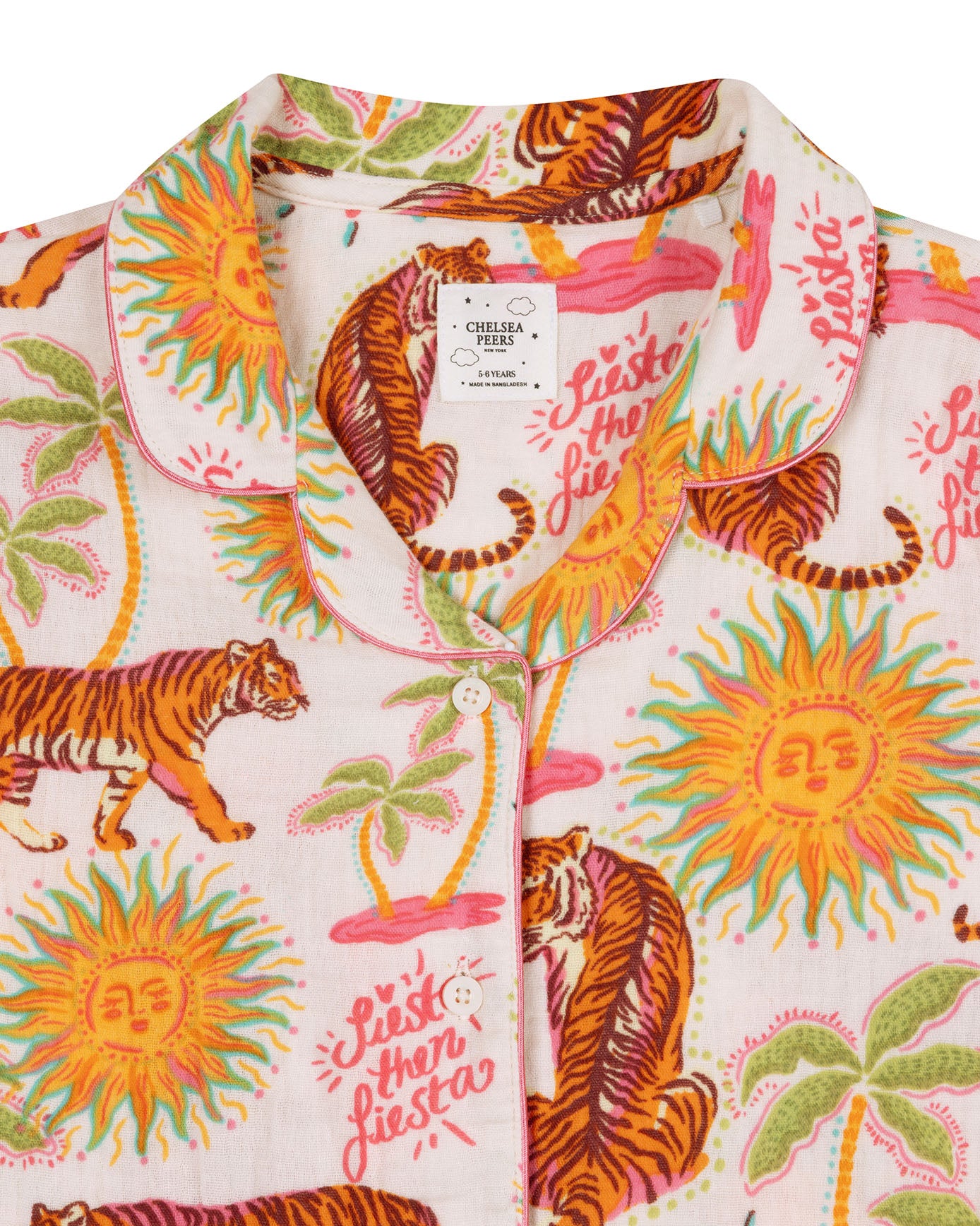 Kids Organic Cotton Cheesecloth Siesta Tiger Print Short Pyjama Set