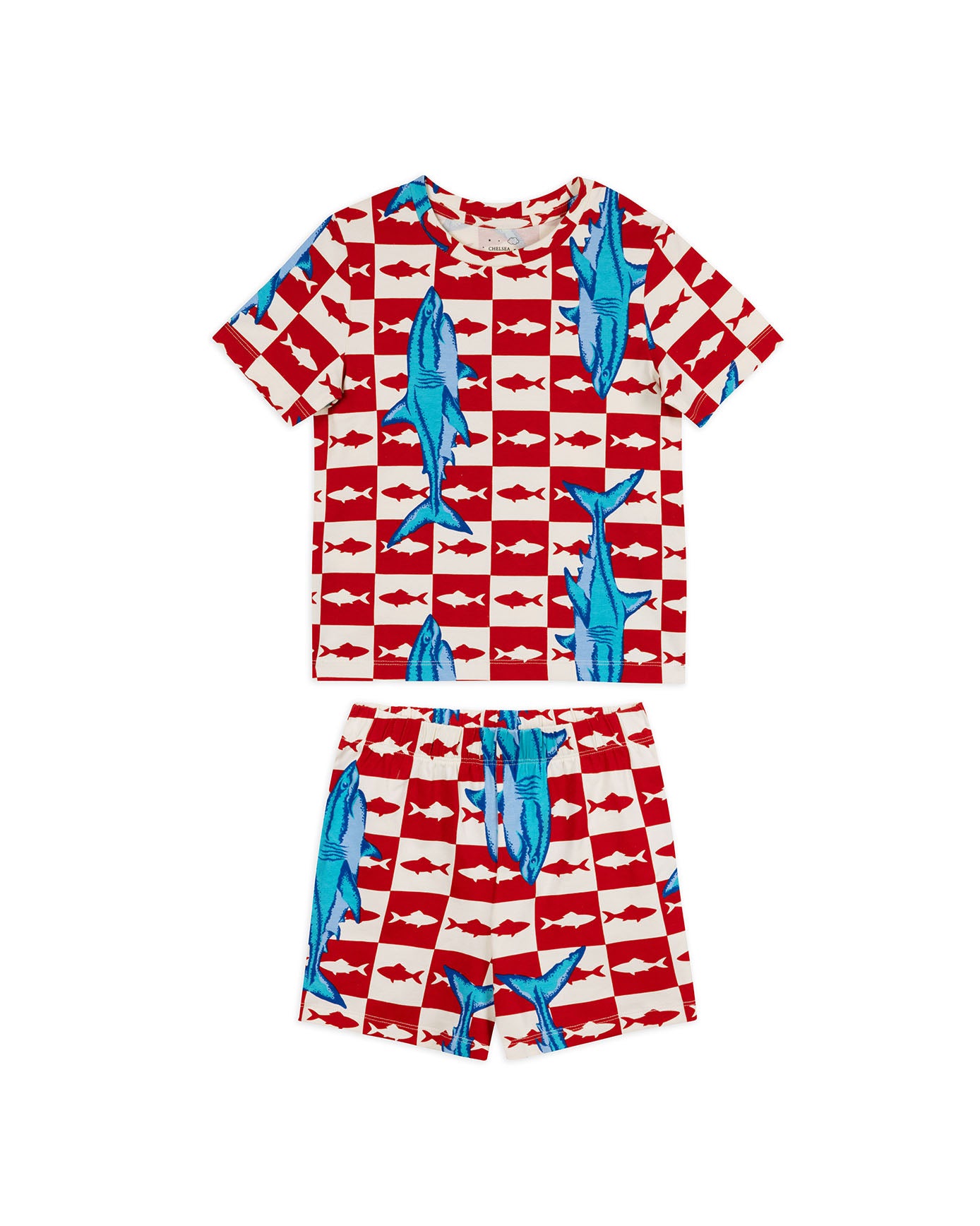 Kids Organic Cotton Checkerboard Shark Print Short Pyjama Set