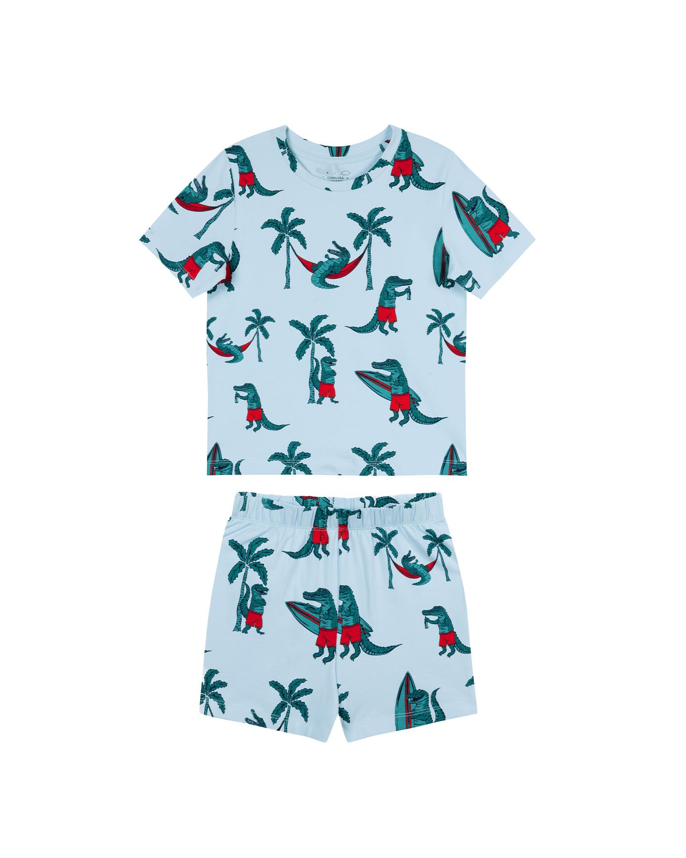 Kids Organic Cotton Surfing Crocodile Print Short Pyjama Set