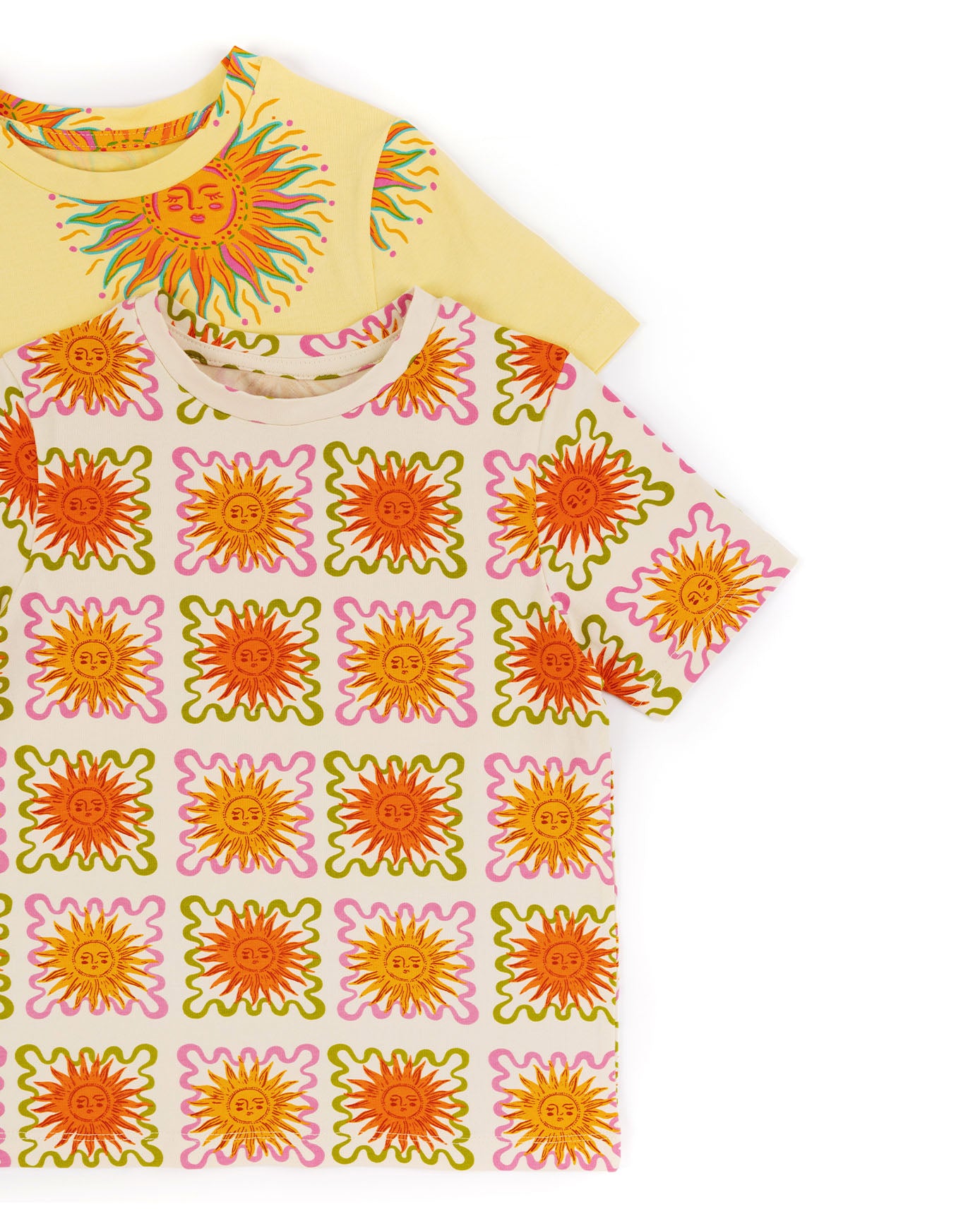 Kids Two Pack Sun Print / Sunshine Grid Print Short Pyjama Set