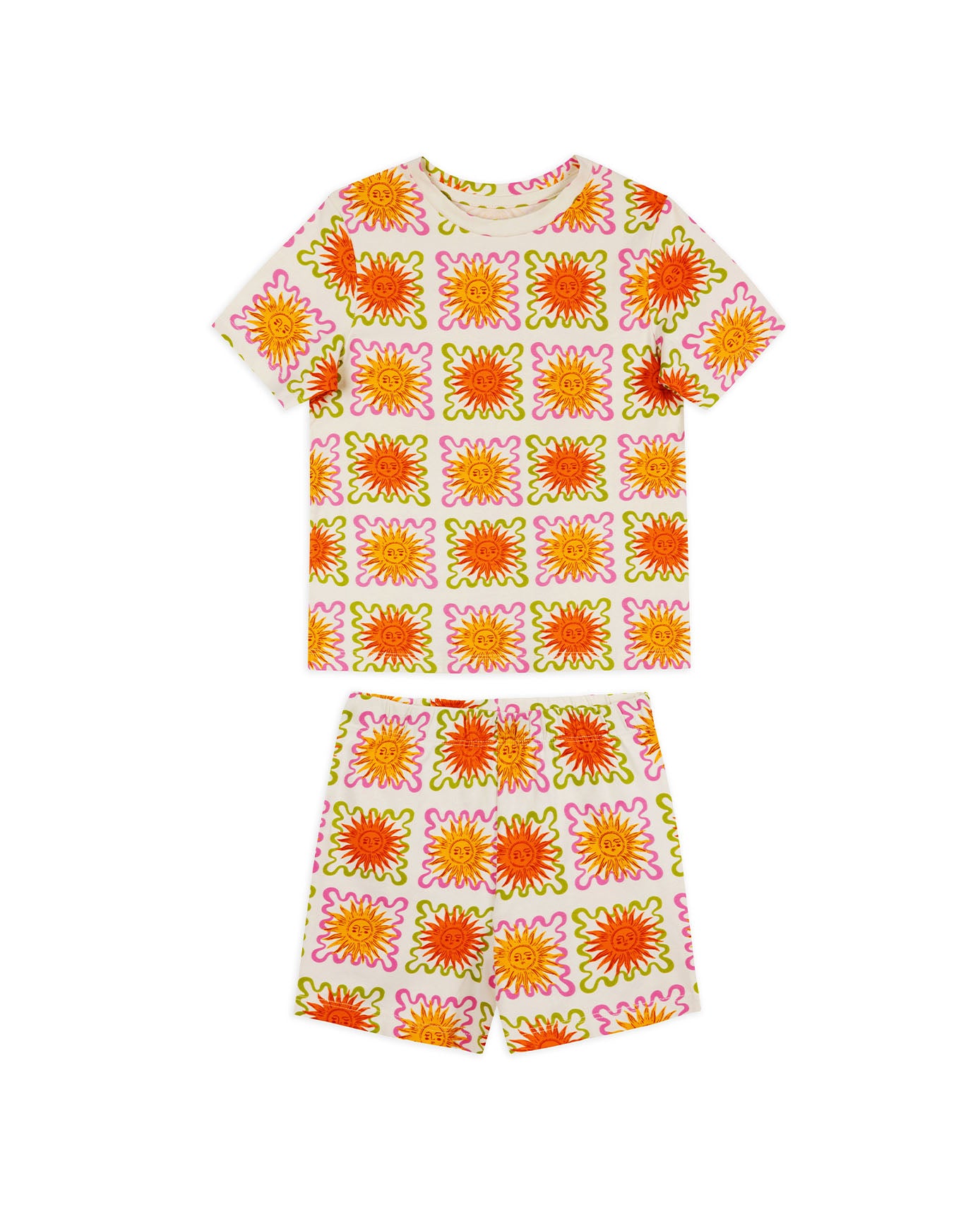 Kids Two Pack Sun Print / Sunshine Grid Print Short Pyjama Set