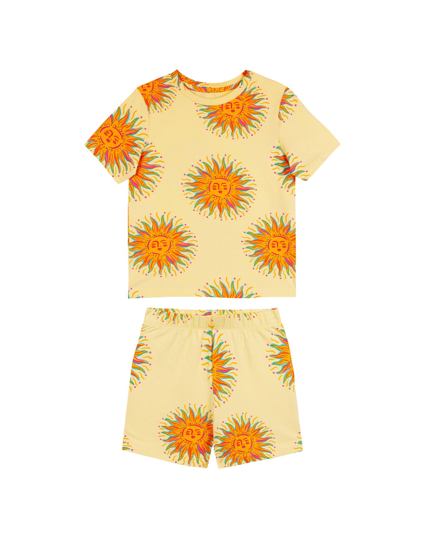Kids Two Pack Sun Print / Sunshine Grid Print Short Pyjama Set