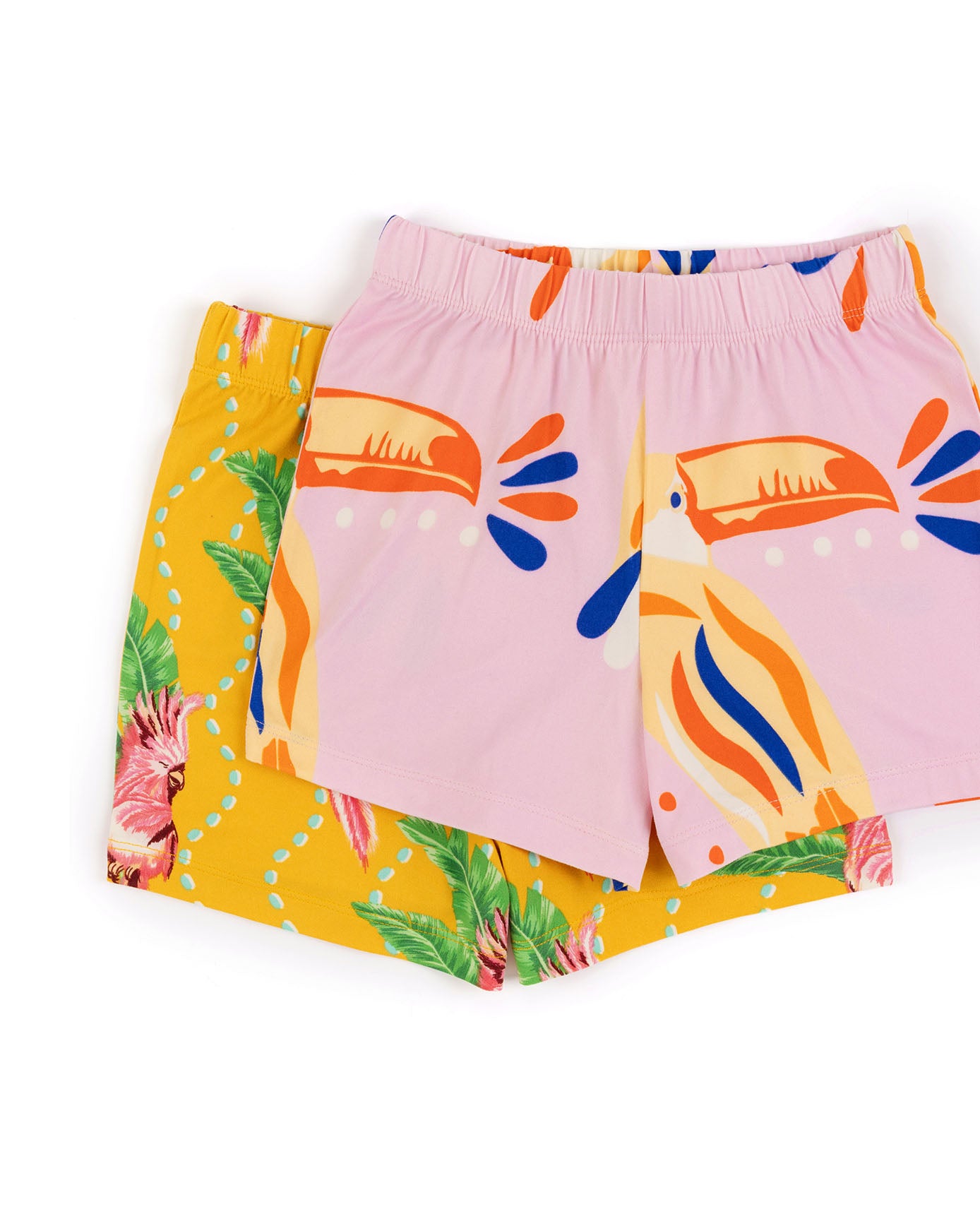 Kids Two Pack Organic Cotton Parrot Wavy Stripe / Toucan Print Short Pyjama Set