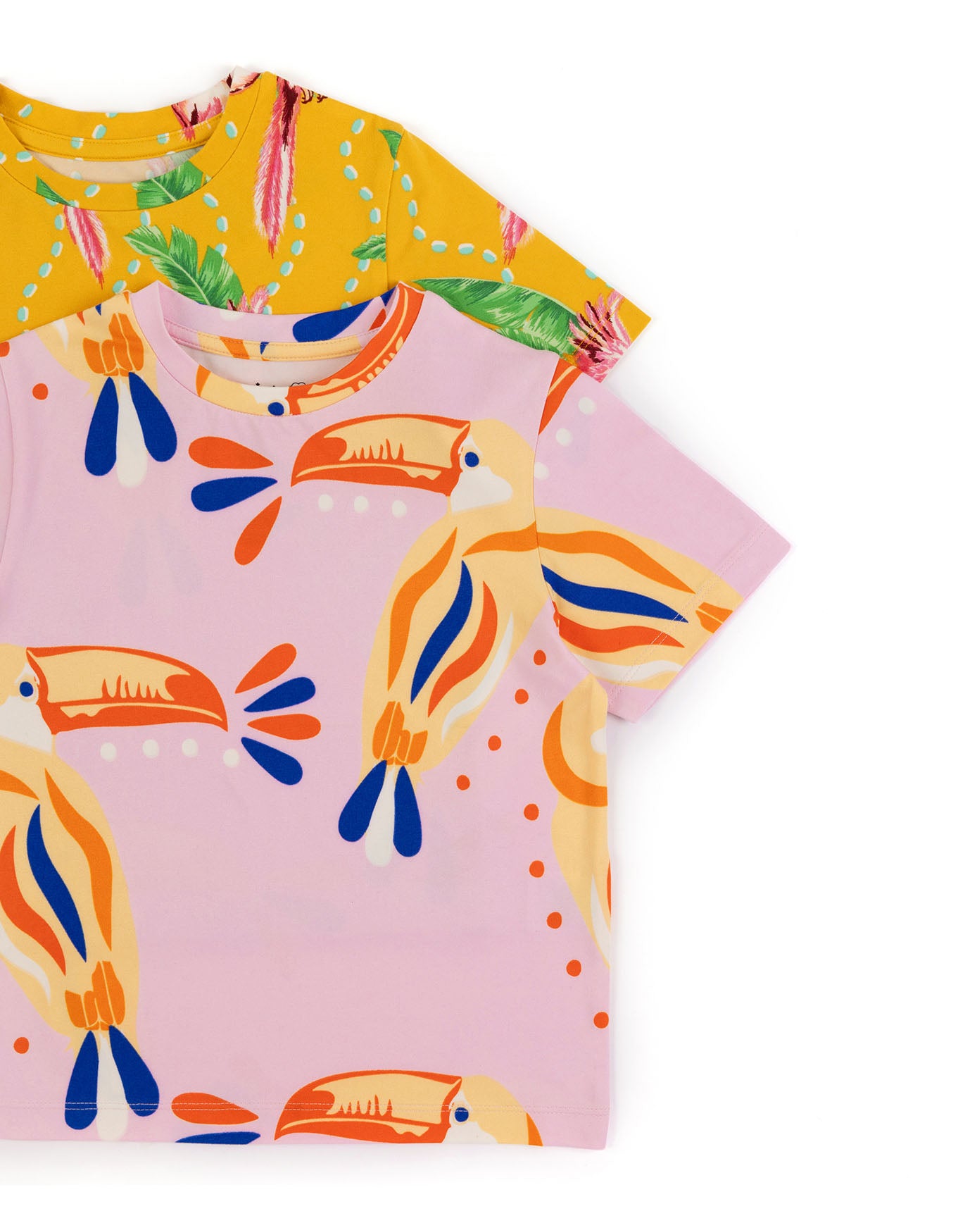 Kids Two Pack Organic Cotton Parrot Wavy Stripe / Toucan Print Short Pyjama Set