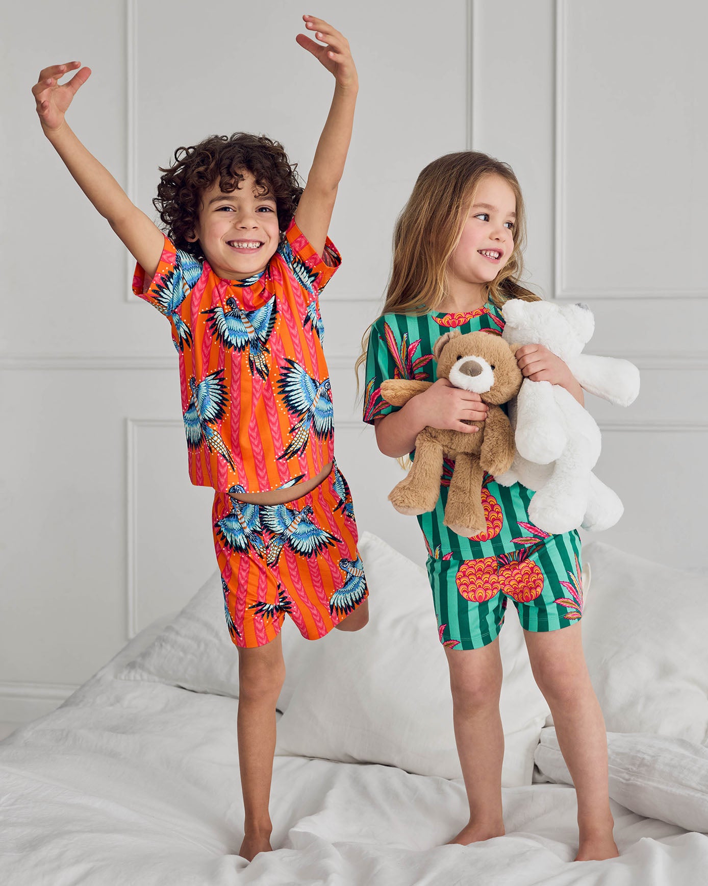 Kids Two Pack Parrot Stripe / Pineapple Stripe Print Short Pyjama Set