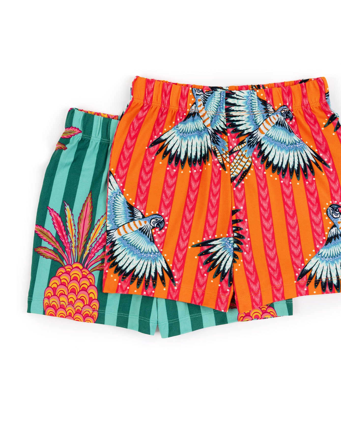 Kids Two Pack Parrot Stripe / Pineapple Stripe Print Short Pyjama Set