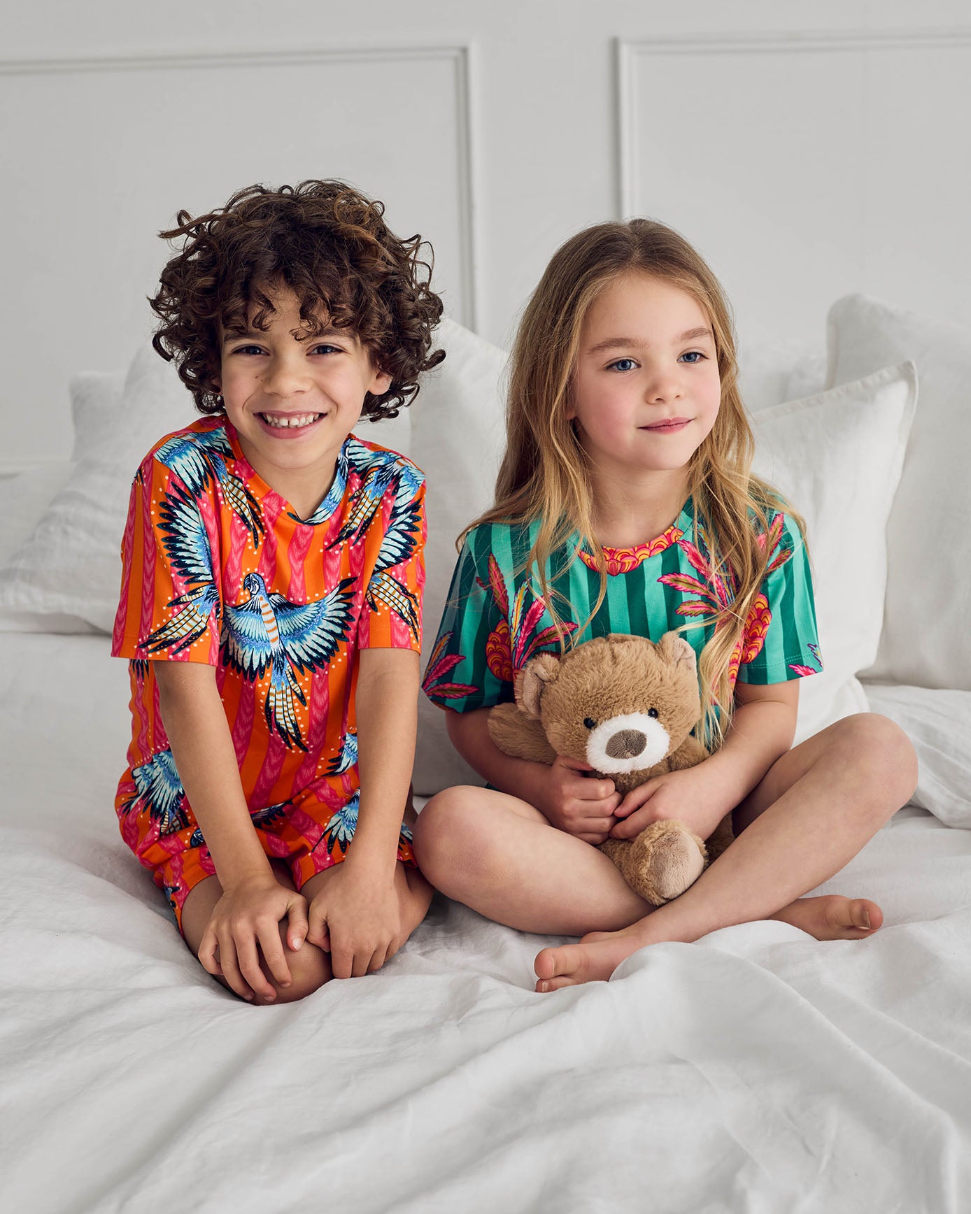 Kids Two Pack Parrot Stripe / Pineapple Stripe Print Short Pyjama Set