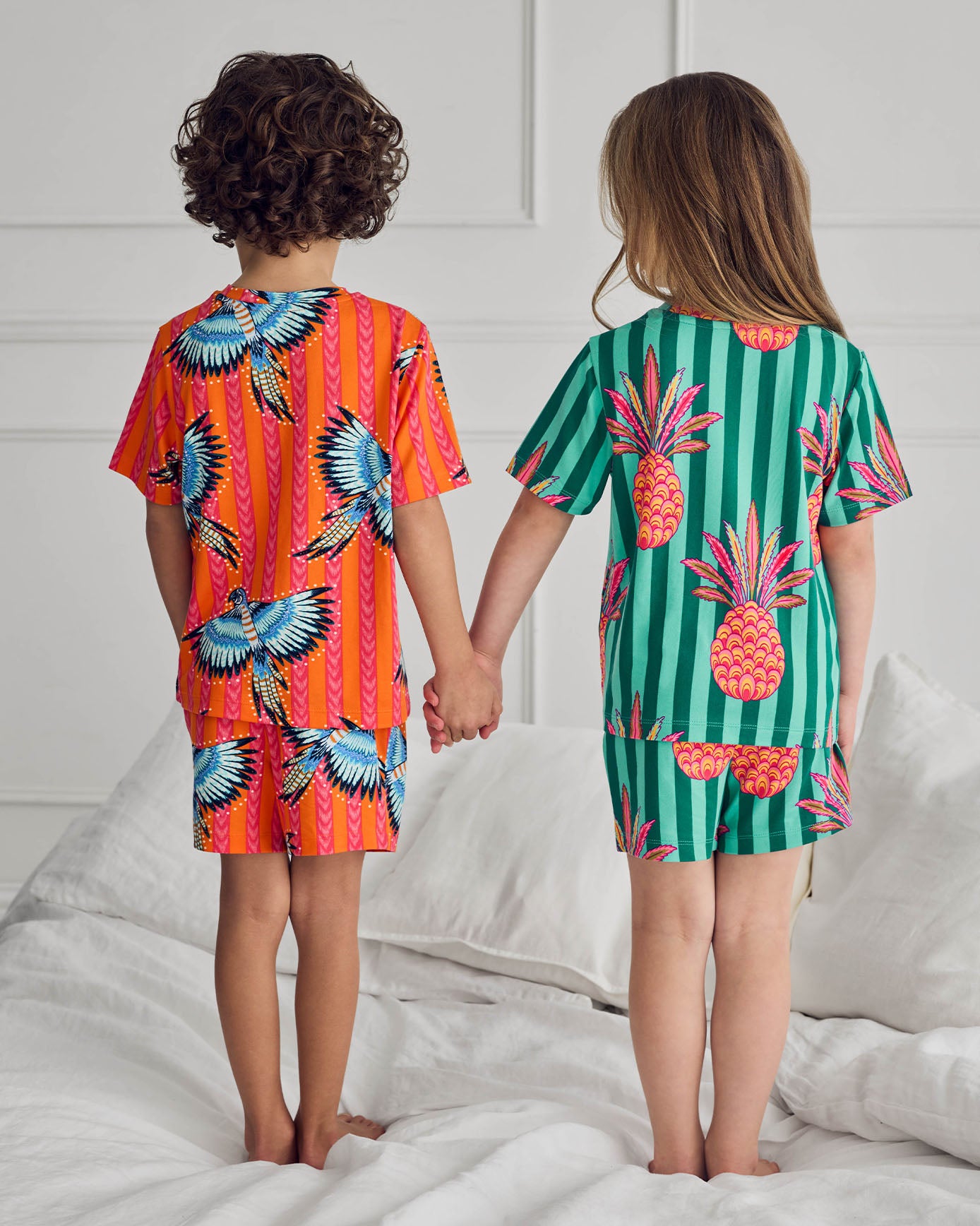 Kids Two Pack Parrot Stripe / Pineapple Stripe Print Short Pyjama Set