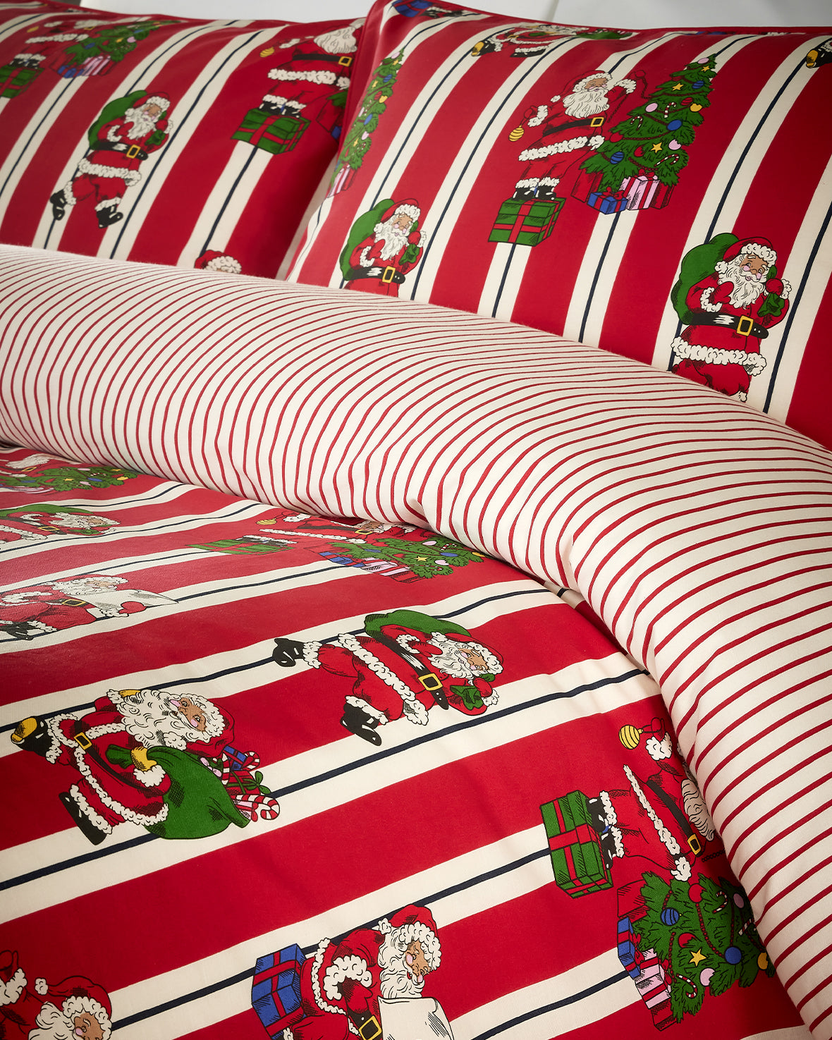 Cotton Christmas Santa Stripe Print Bedding Set