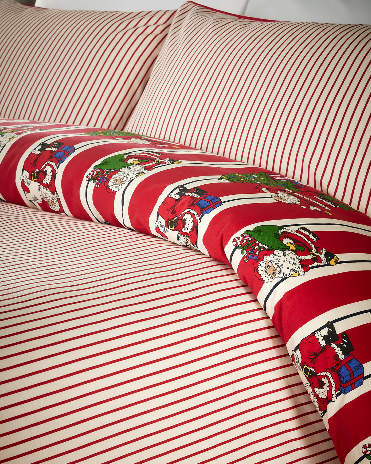 Cotton Christmas Santa Stripe Print Bedding Set