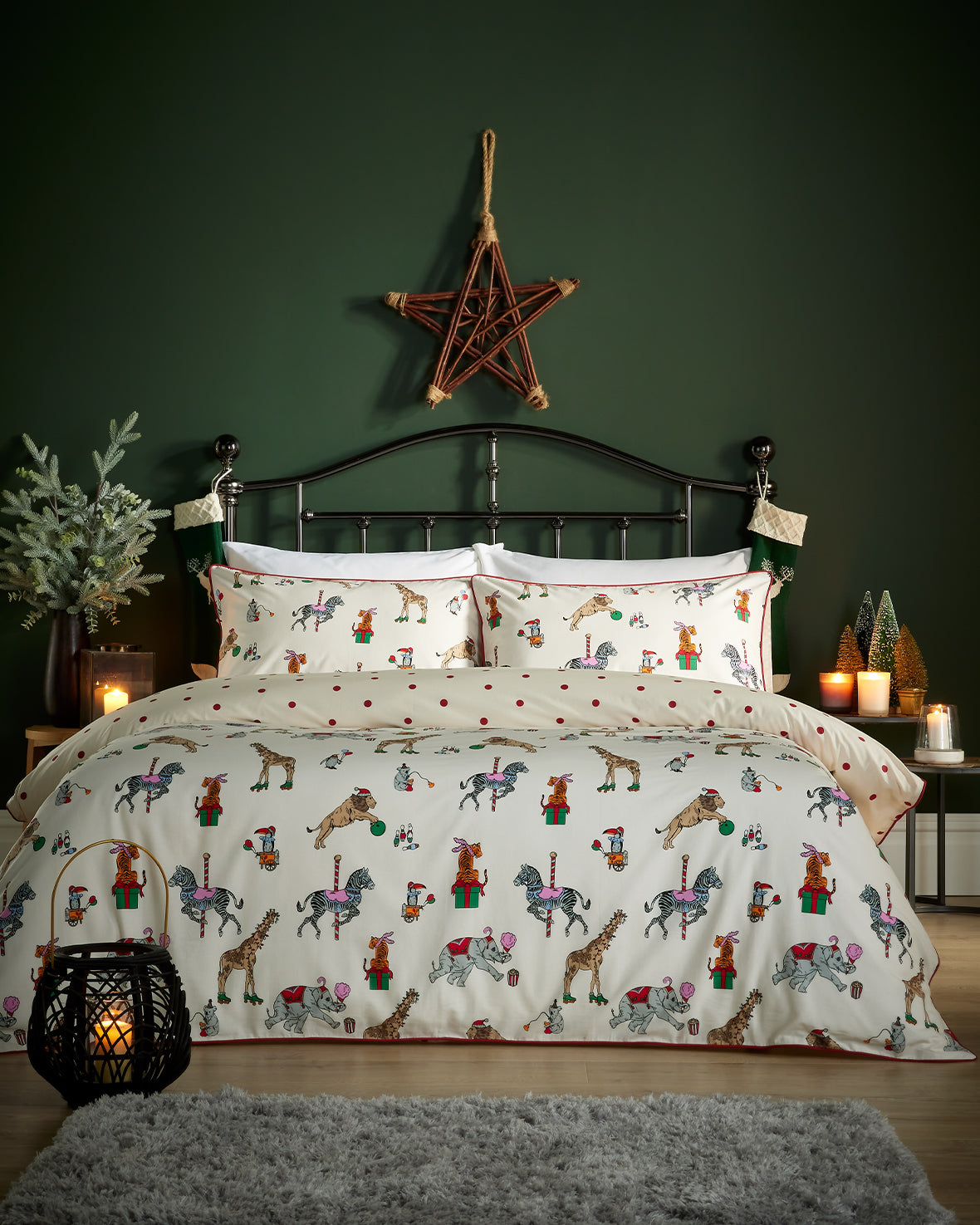 Cotton Christmas Animals Print Bedding Set