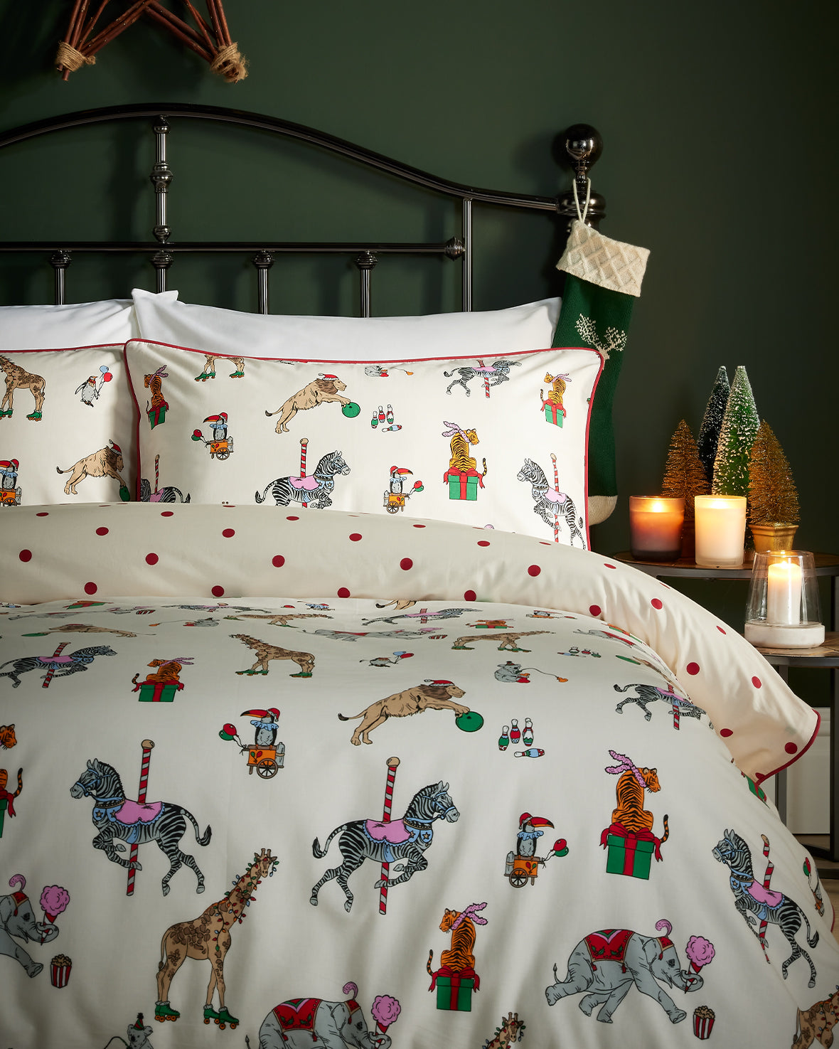 Cotton Christmas Animals Print Bedding Set