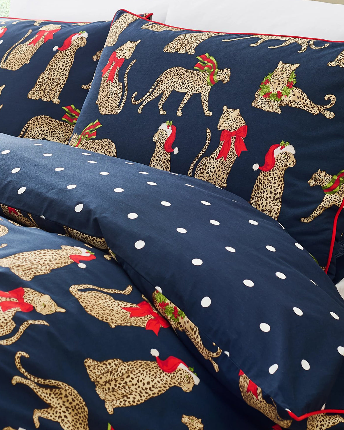 Cotton Christmas Leopard Print Reversible Bedding Set