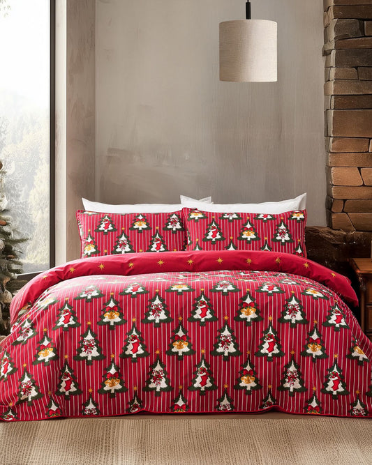 Cotton Christmas Tree Stripe Bedding Set