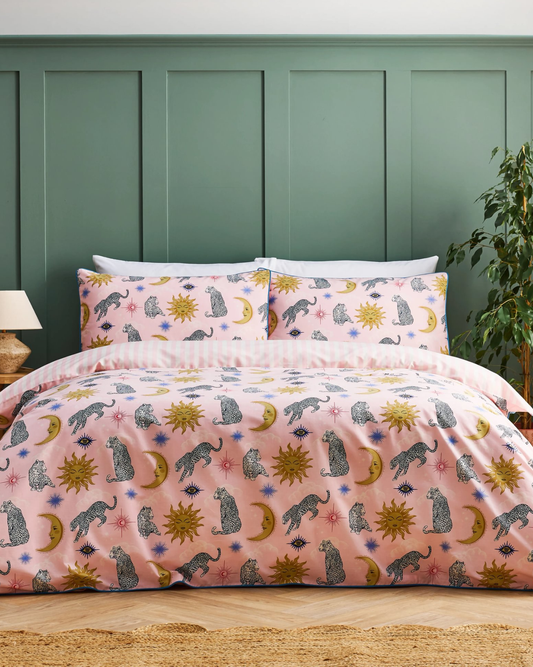 Cotton Celestial Leopard Print Reversible Bedding Set