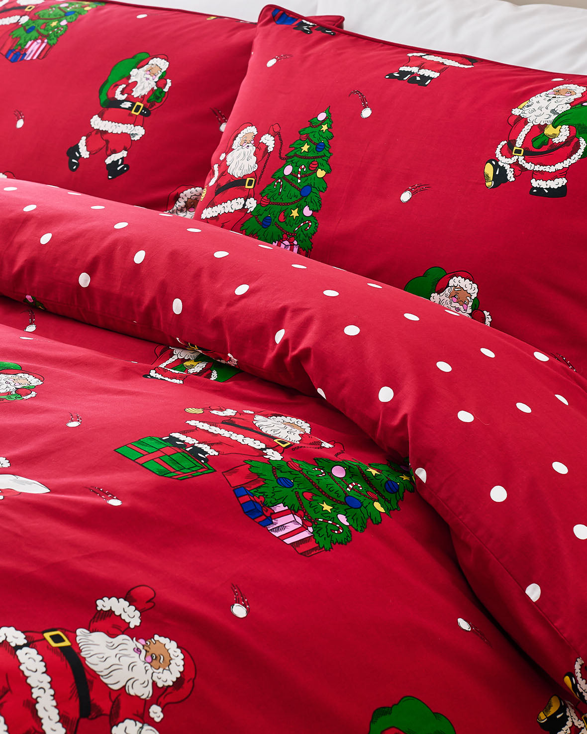 Cotton Christmas Santa Snowball Print Reversible Bedding Set