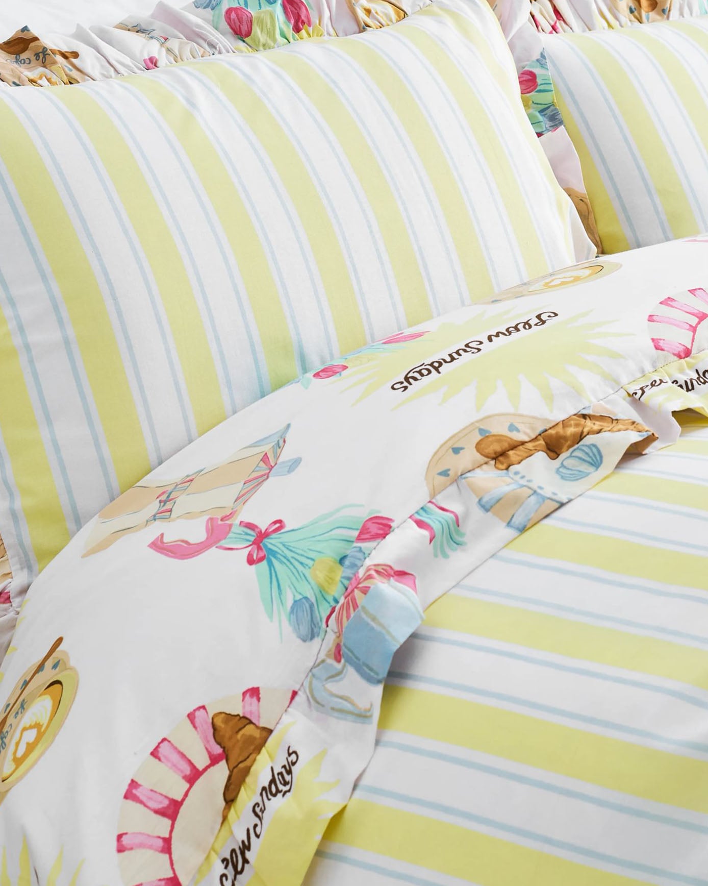 Cotton Slow Sundays / Stripe Print Reversible Frill Bedding Set