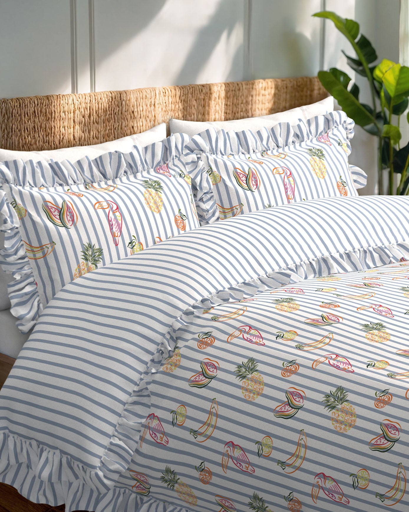 Cotton Fruit Fiesta Print Reversible Frill Bedding Set
