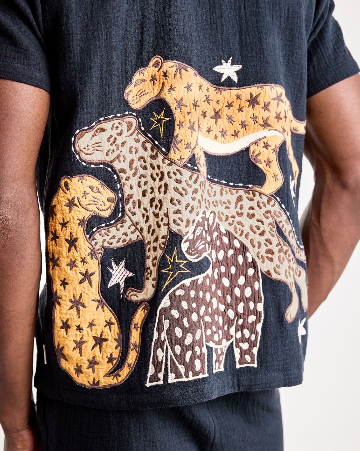 Organic Cotton Cheesecloth Embroidered Starry Leopard Short Pyjama Set