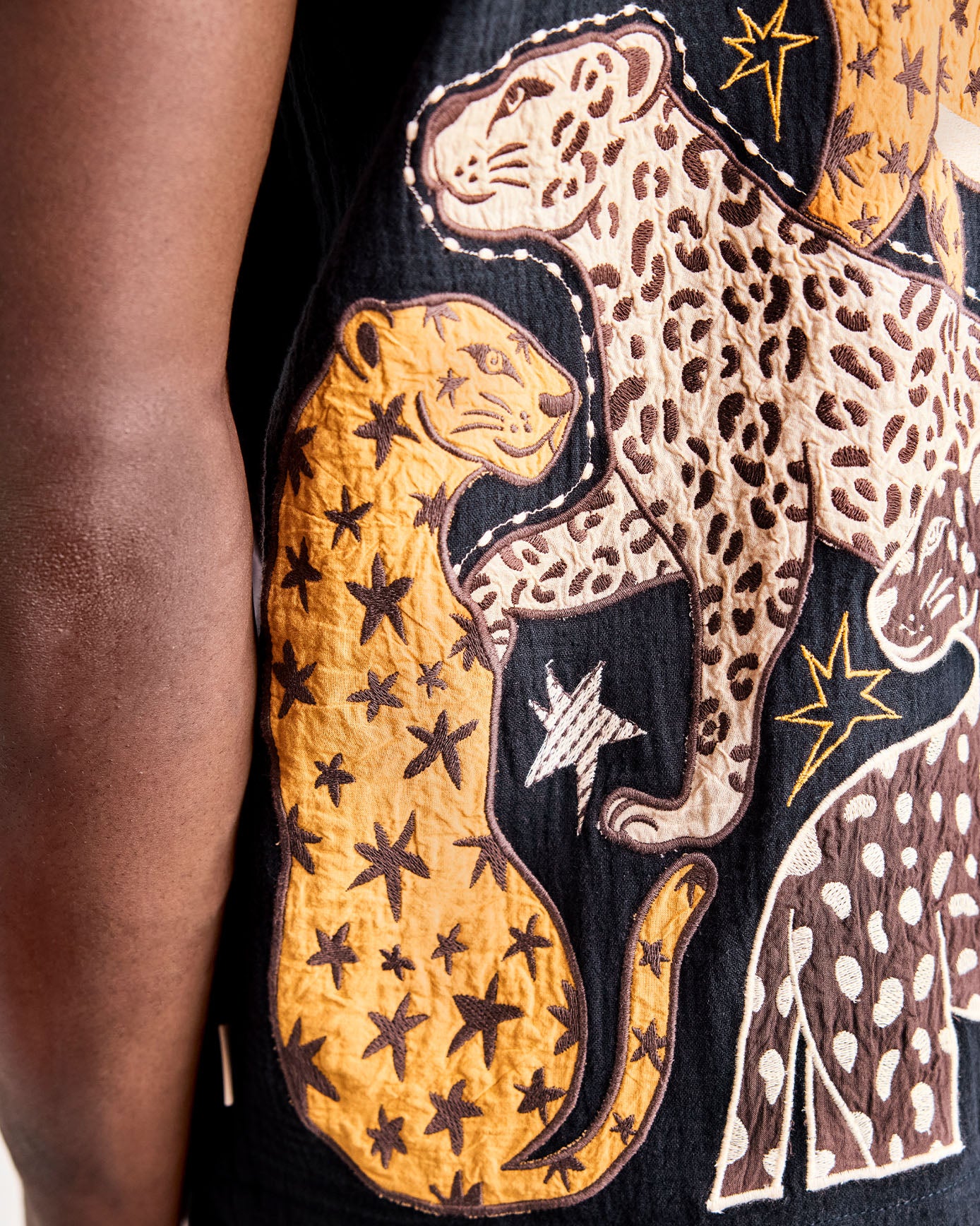 Organic Cotton Cheesecloth Embroidered Starry Leopard Short Pyjama Set
