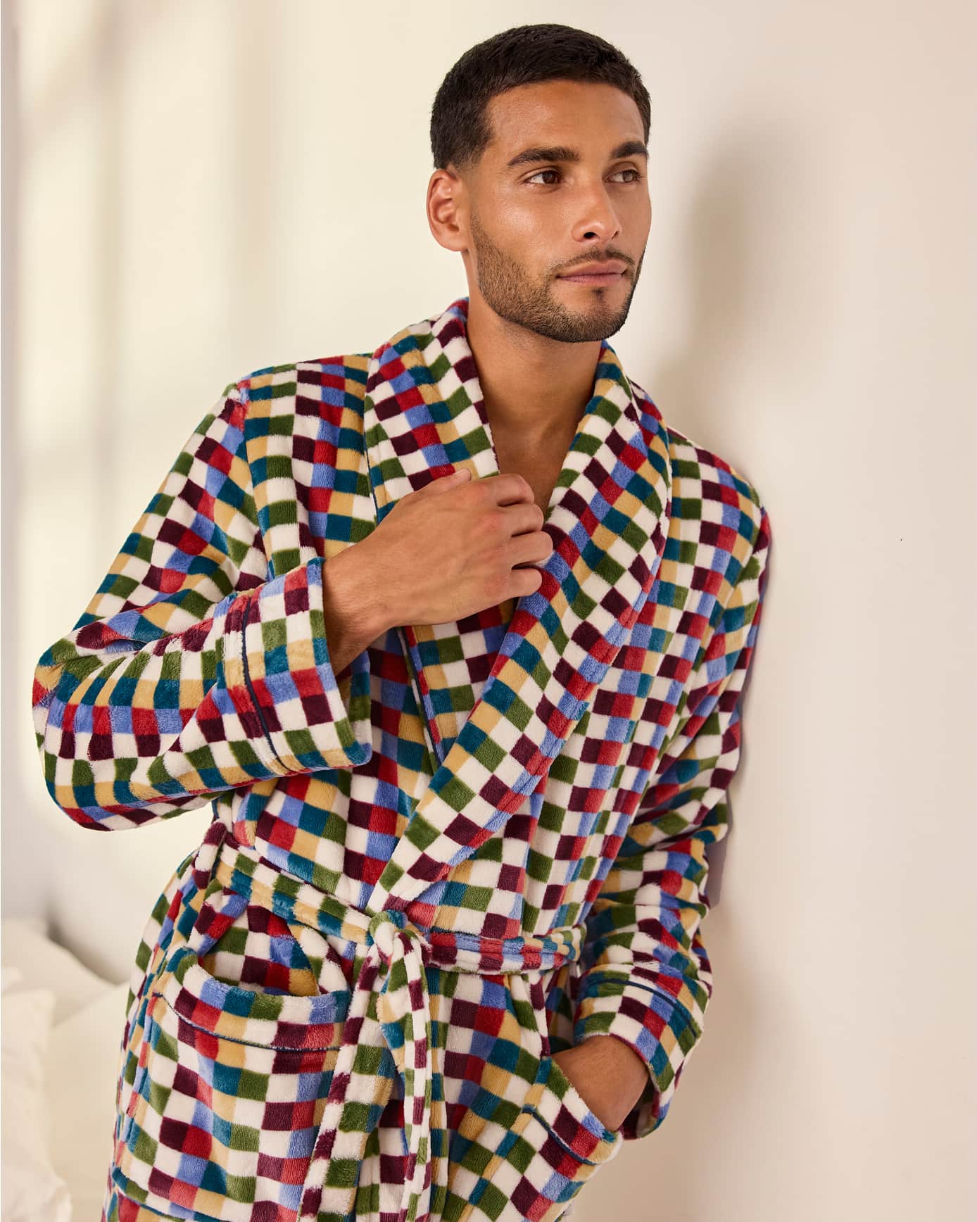 Fleece Retro Check Print Dressing Gown