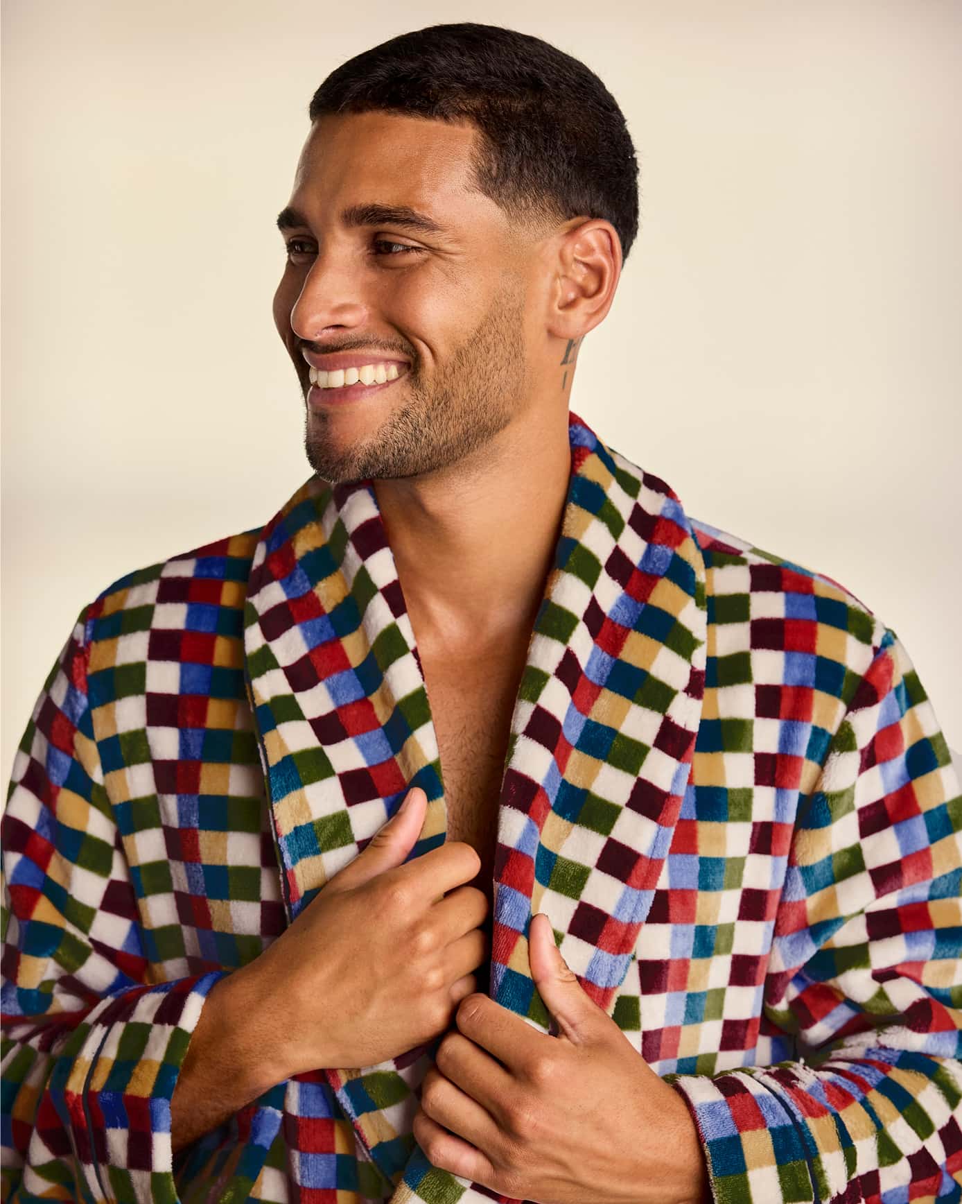 Fleece Retro Check Print Dressing Gown