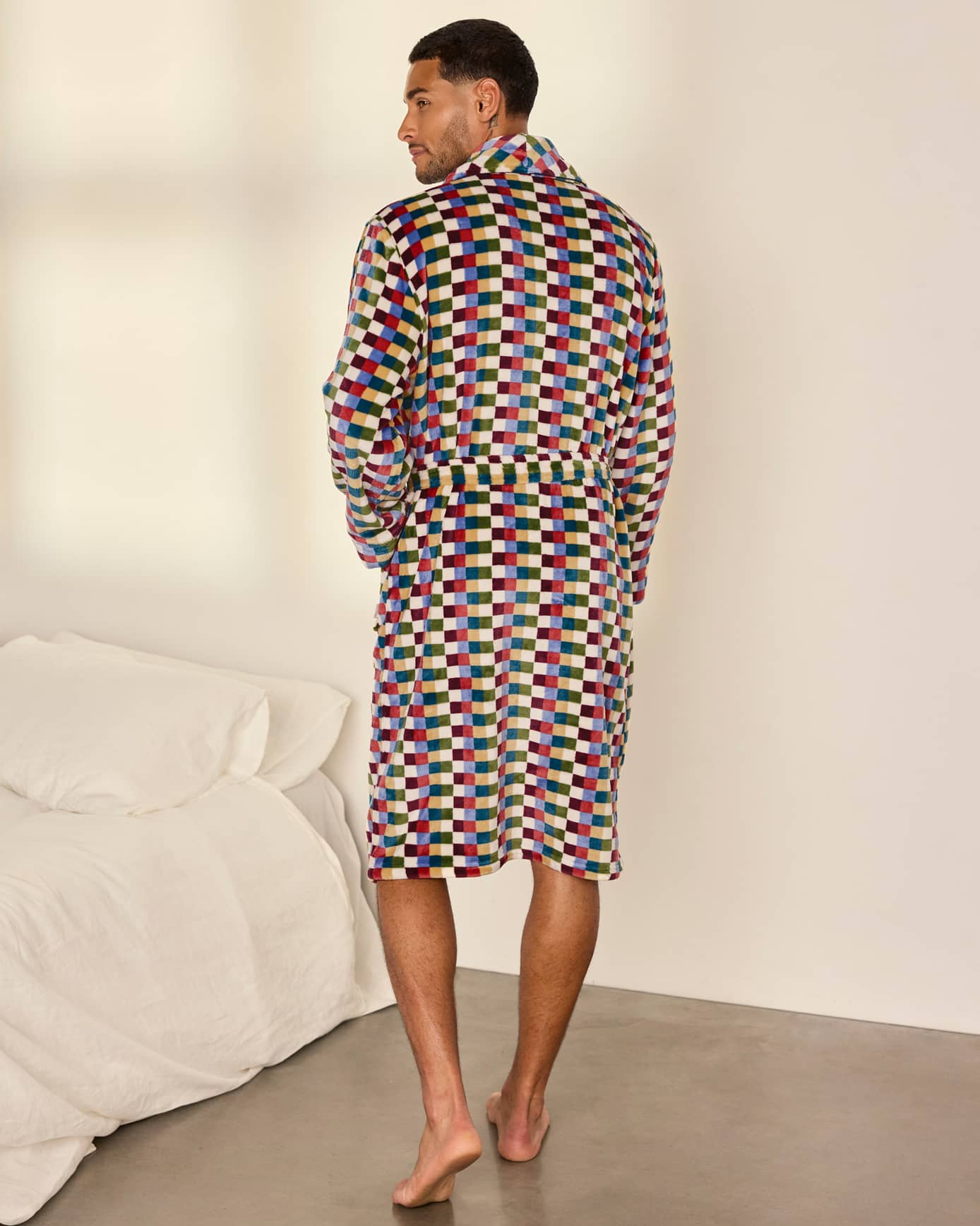 Fleece Retro Check Print Dressing Gown