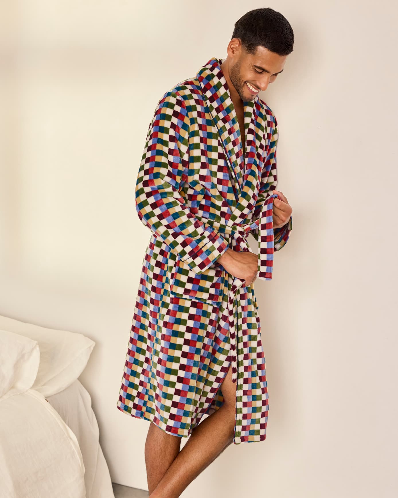 Fleece Retro Check Print Dressing Gown