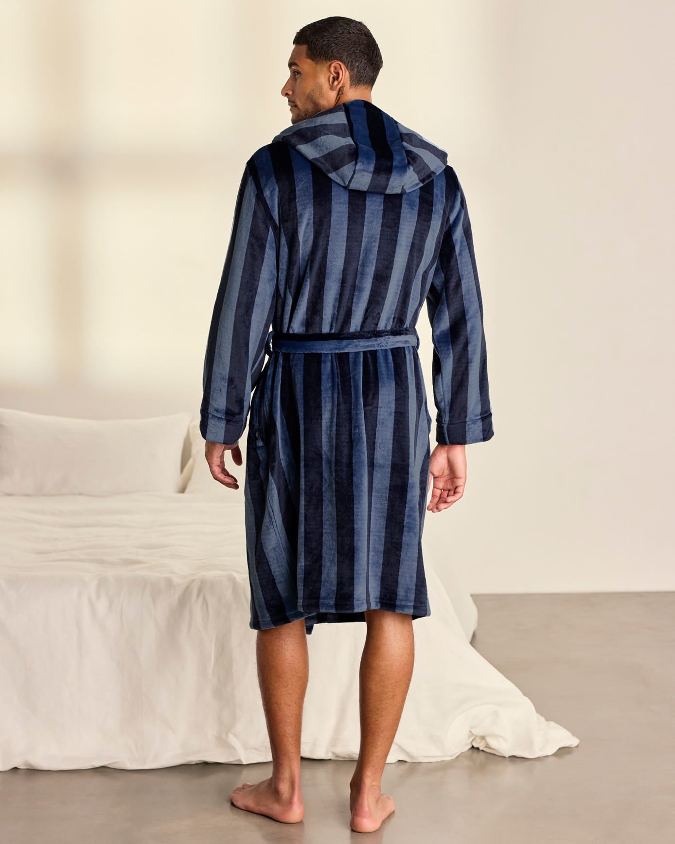 Fleece Stripe Dressing Gown - Blue