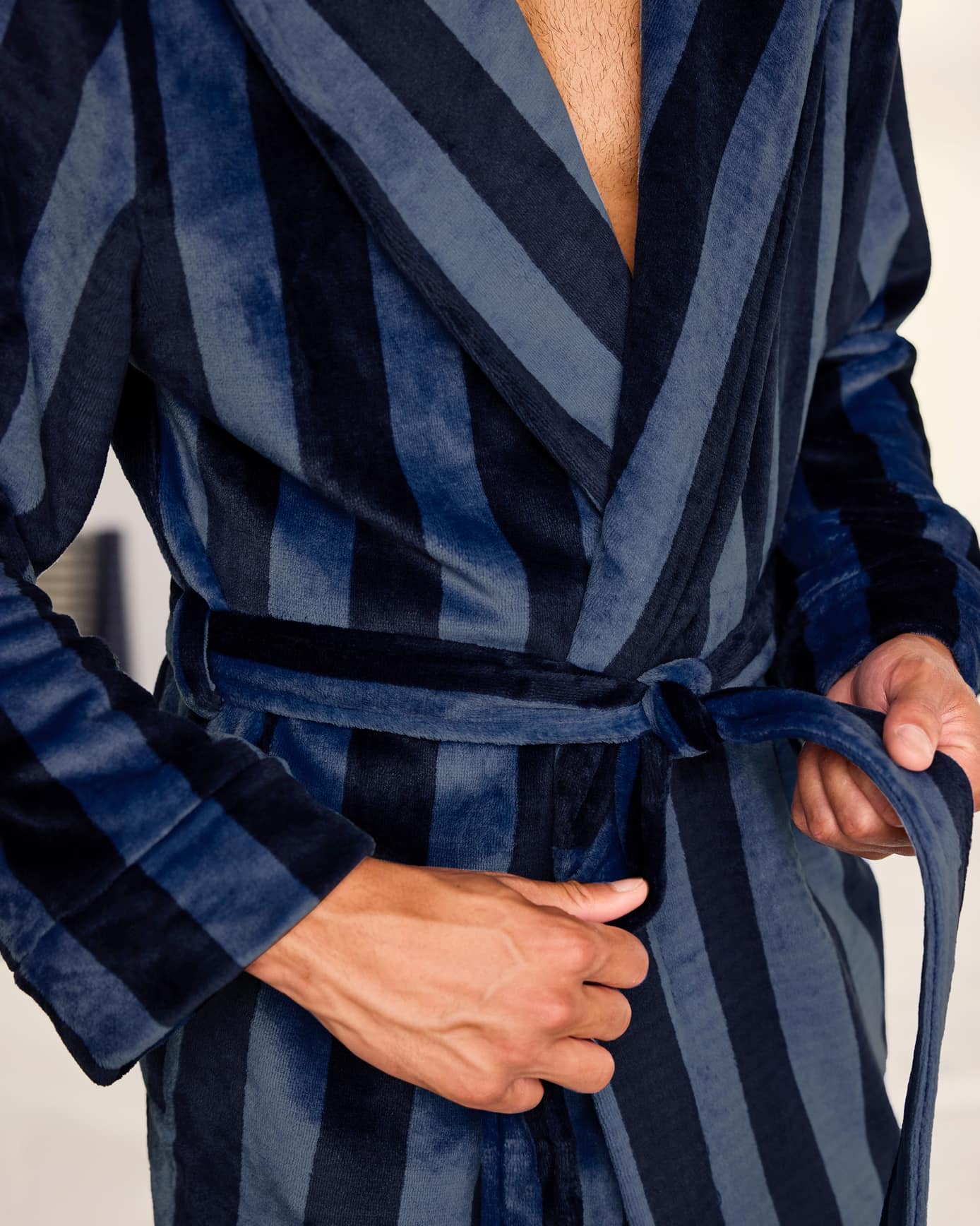 Fleece Stripe Dressing Gown - Blue