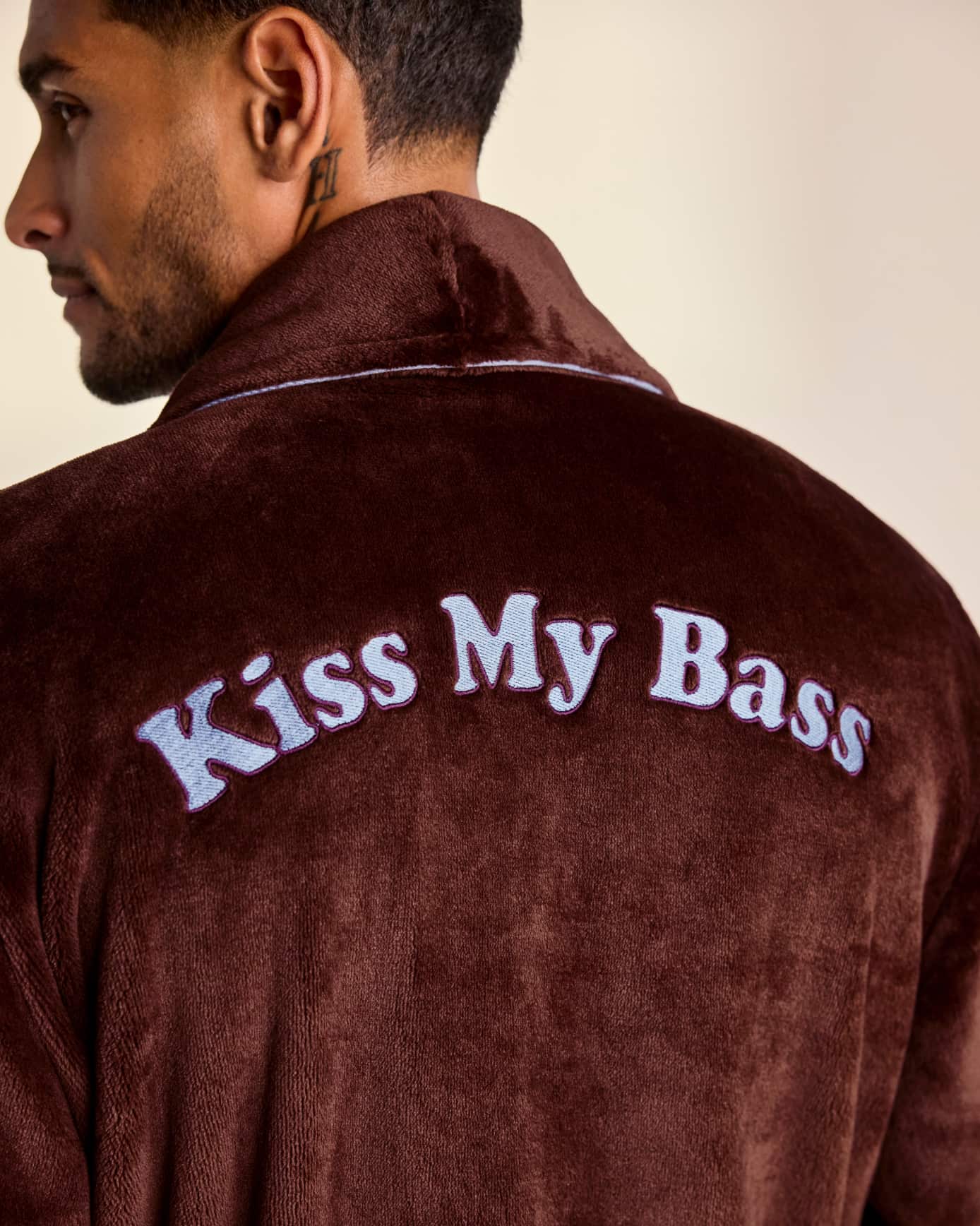 Fleece Embroidered Kiss My Bass Dressing Gown