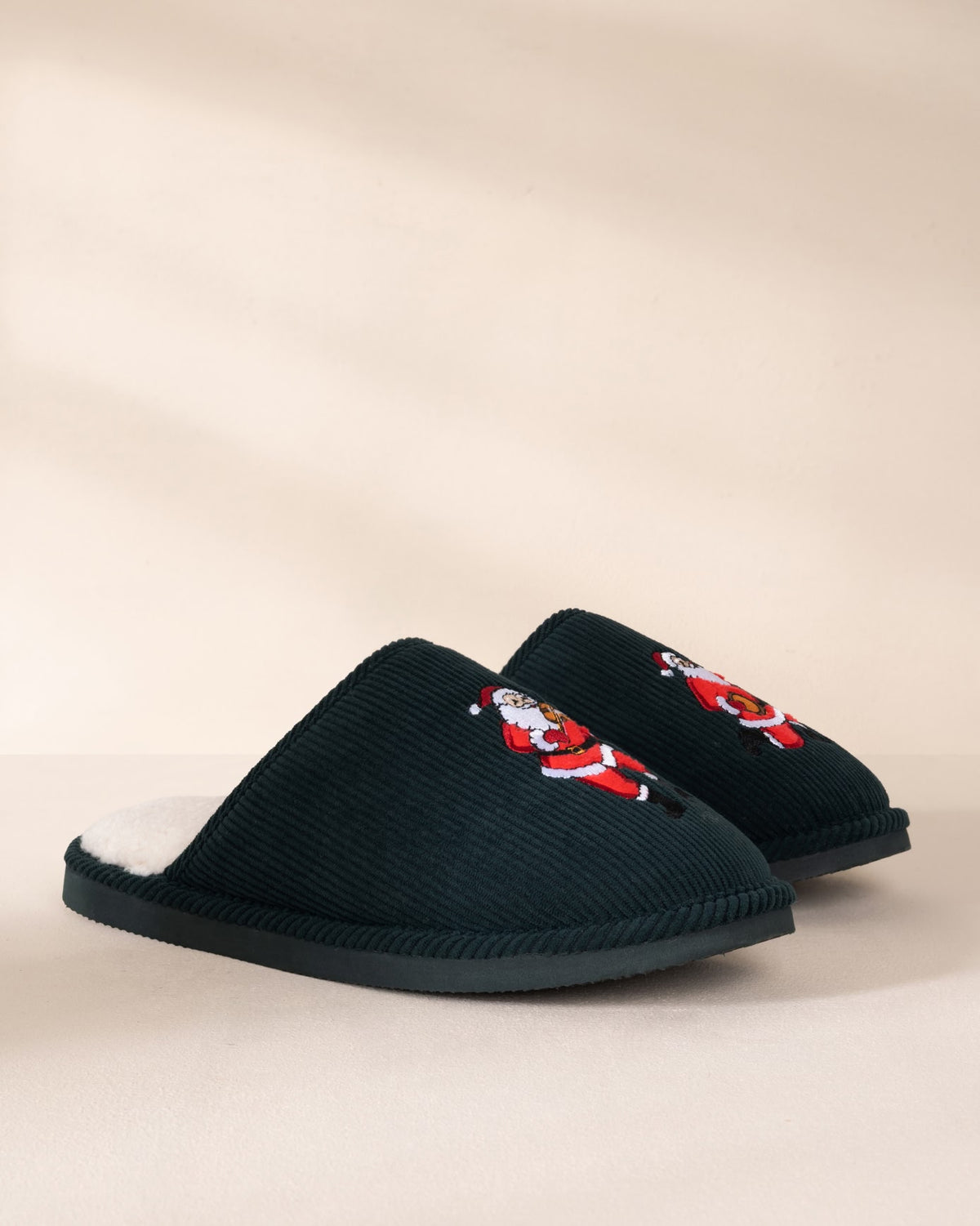 Mens Corduroy Embroidered Musical Santa Slippers