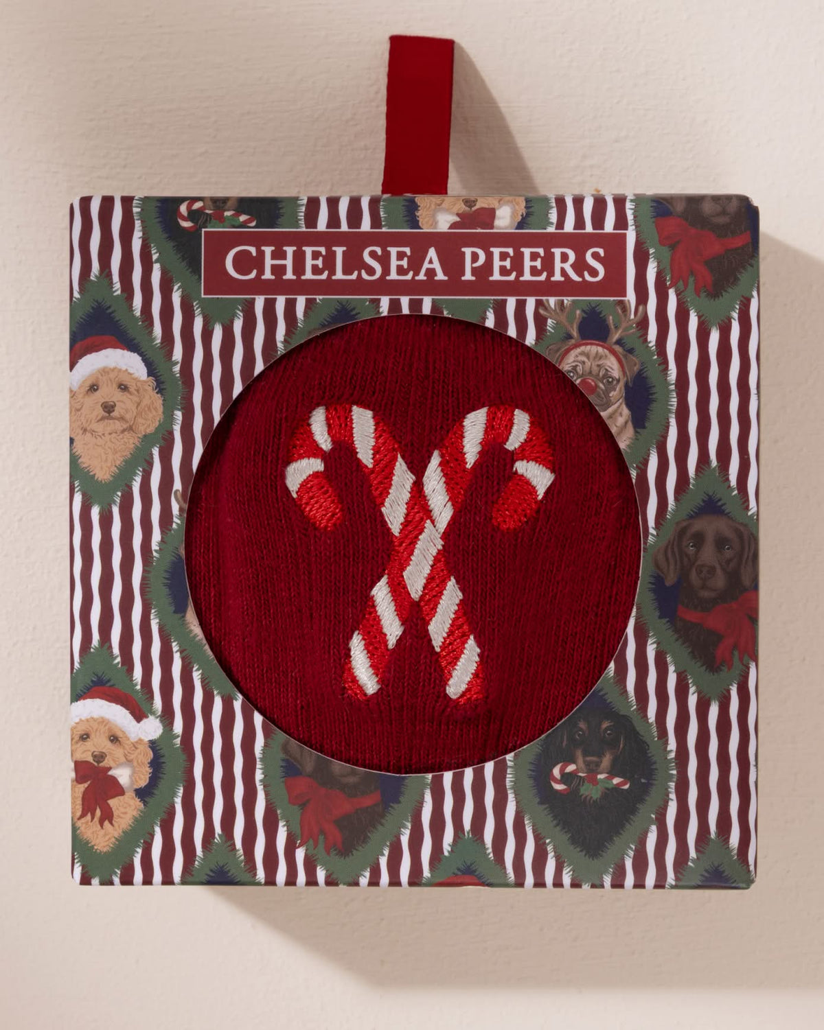 Mens Organic Cotton Embroidered Christmas Chip & Friends Stripe Bauble Socks