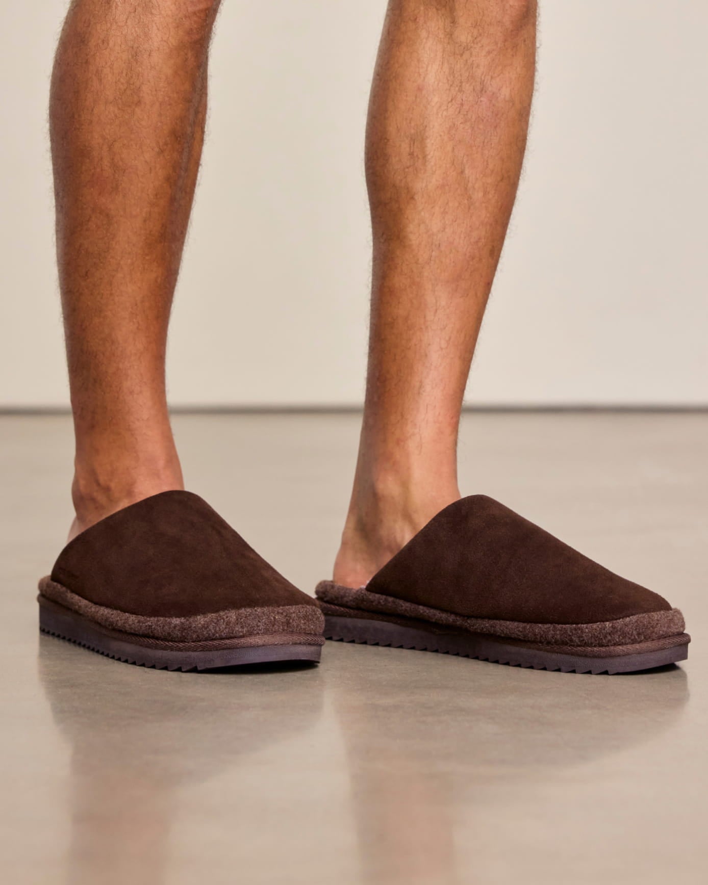 Mens Suede Cowhide Mule Slippers - Brown