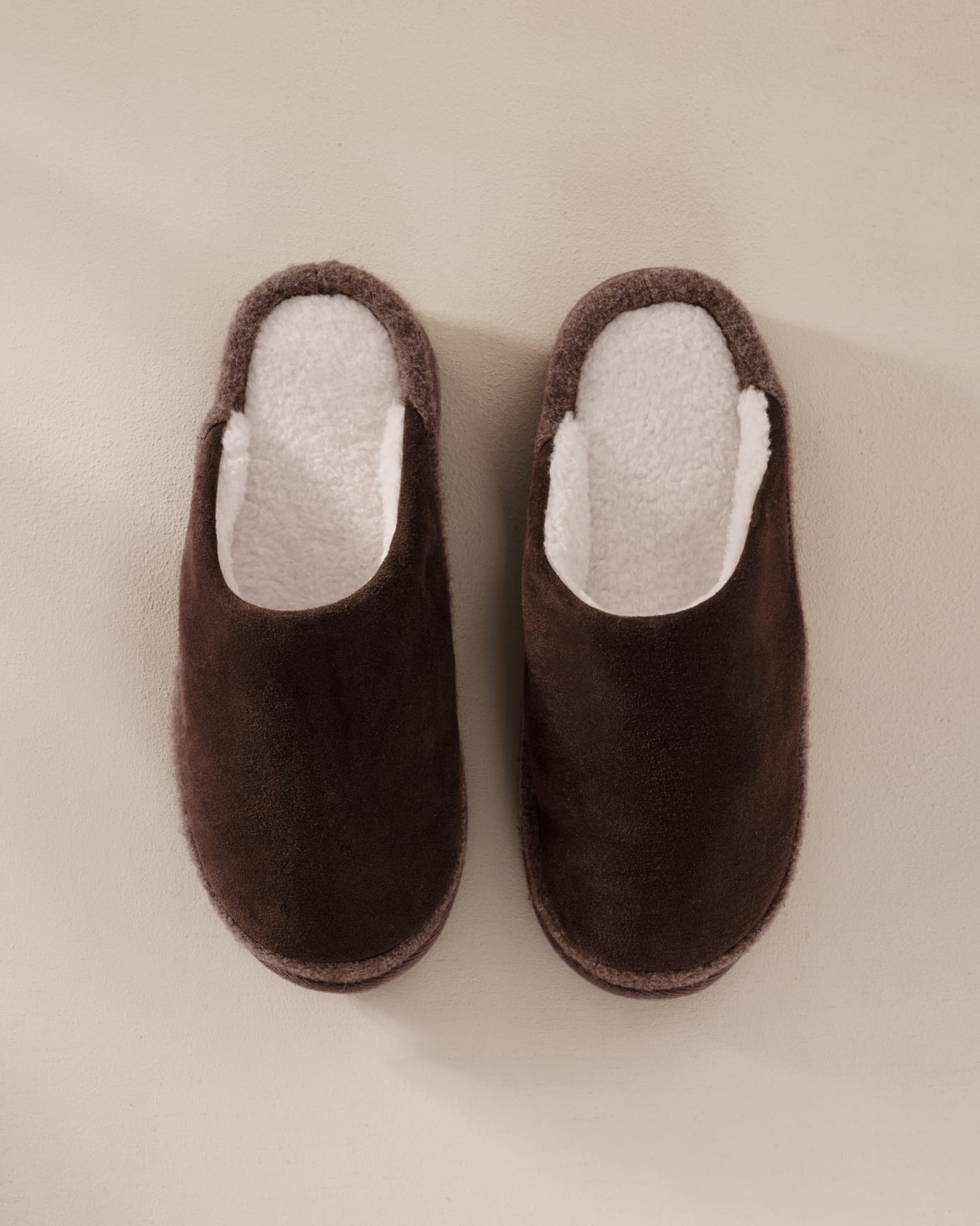 Mens Suede Cowhide Mule Slippers - Brown