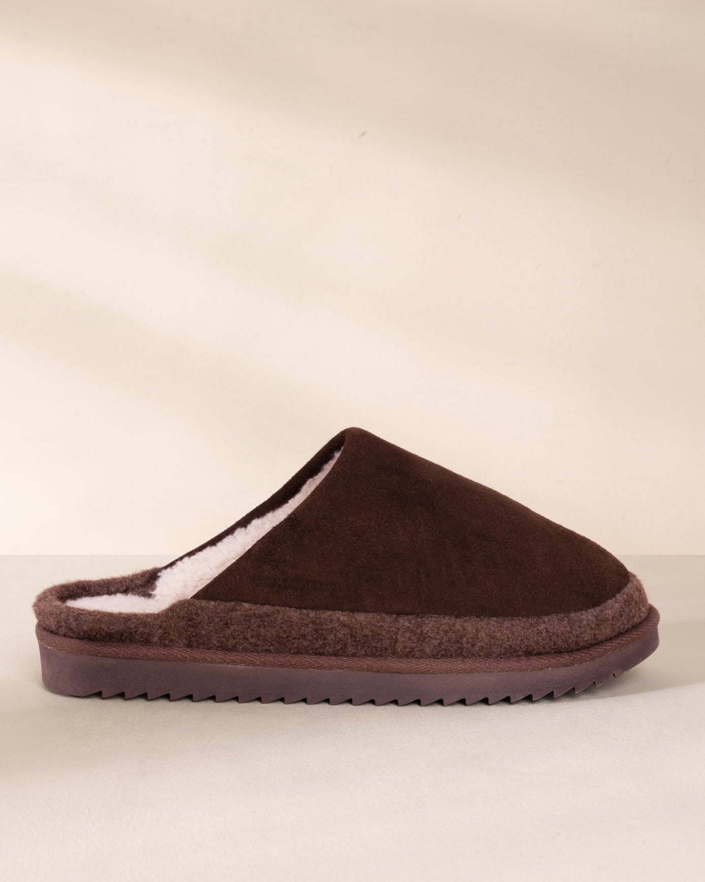 Mens Suede Cowhide Mule Slippers - Brown