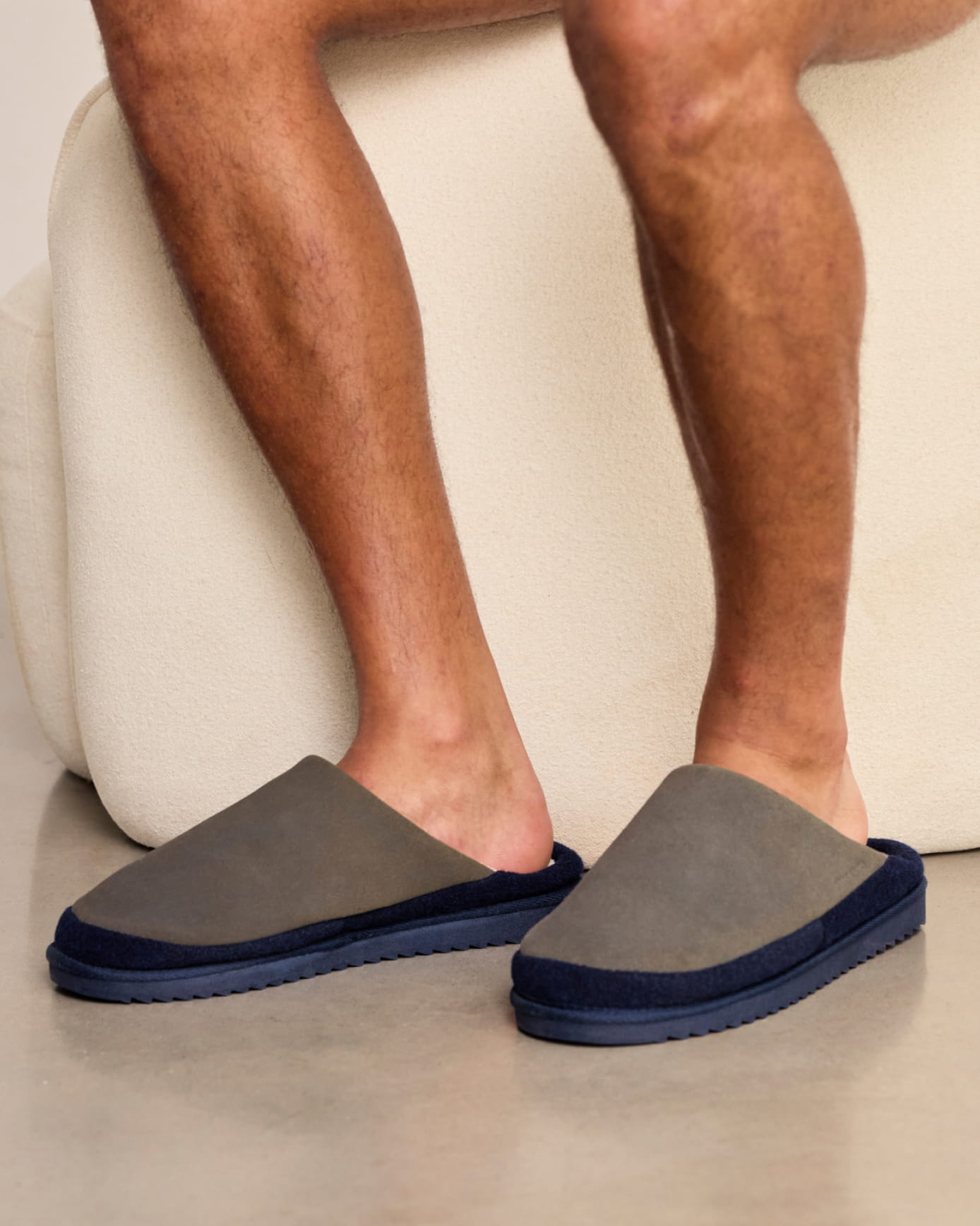 Mens Suede Cowhide Mule Slippers - Khaki