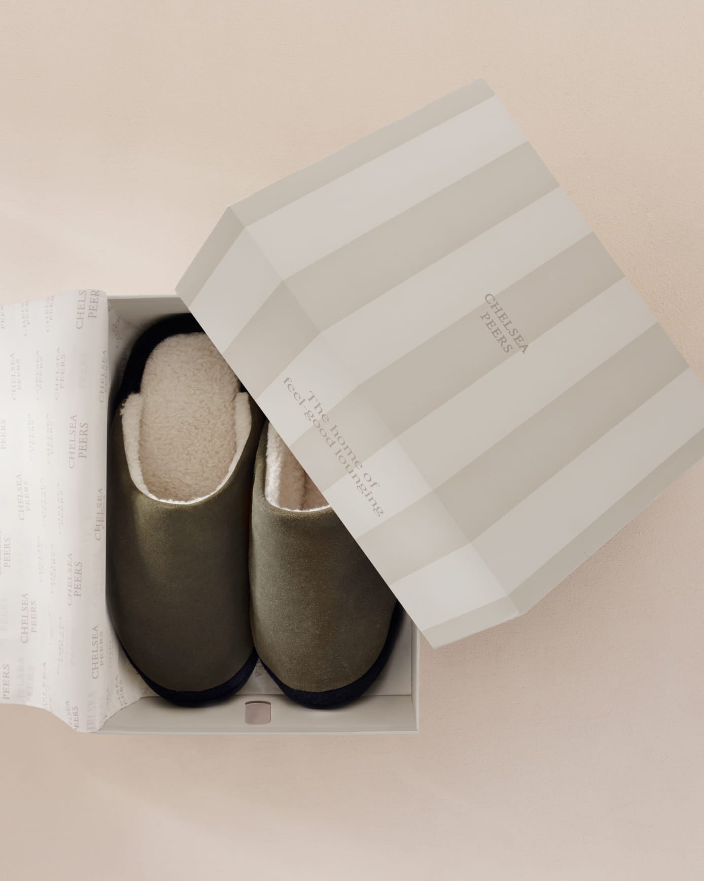 Mens Suede Cowhide Mule Slippers - Khaki