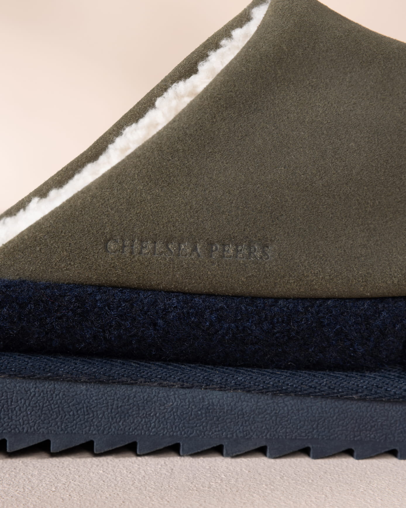 Mens Suede Cowhide Mule Slippers - Khaki