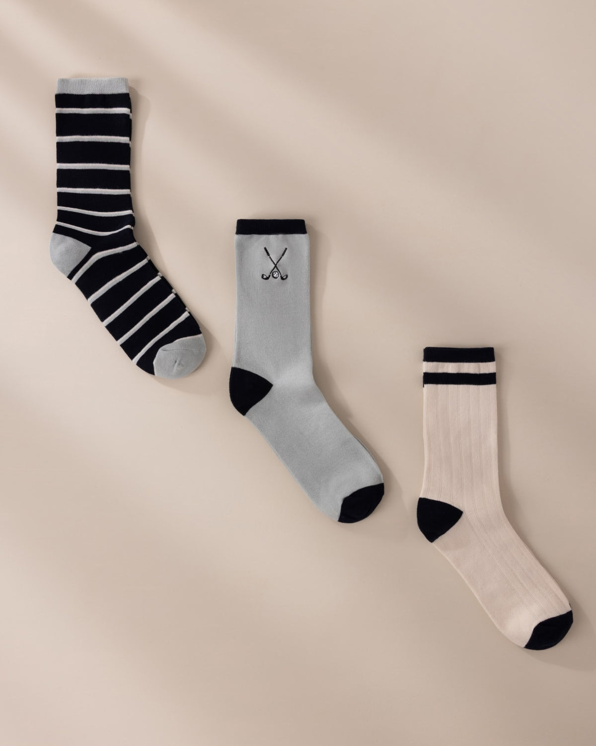 Mens Organic Cotton Embroidered Golf Stripe Socks 3 Pack
